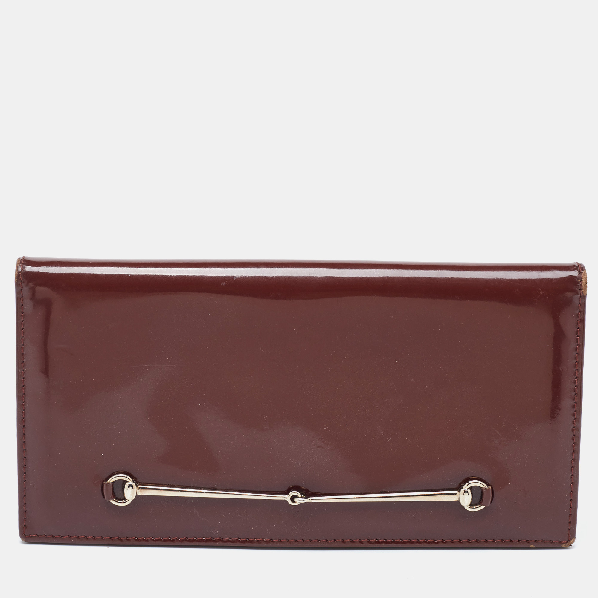 

Gucci Brown Patent Leather Horsebit Slim Continental Wallet