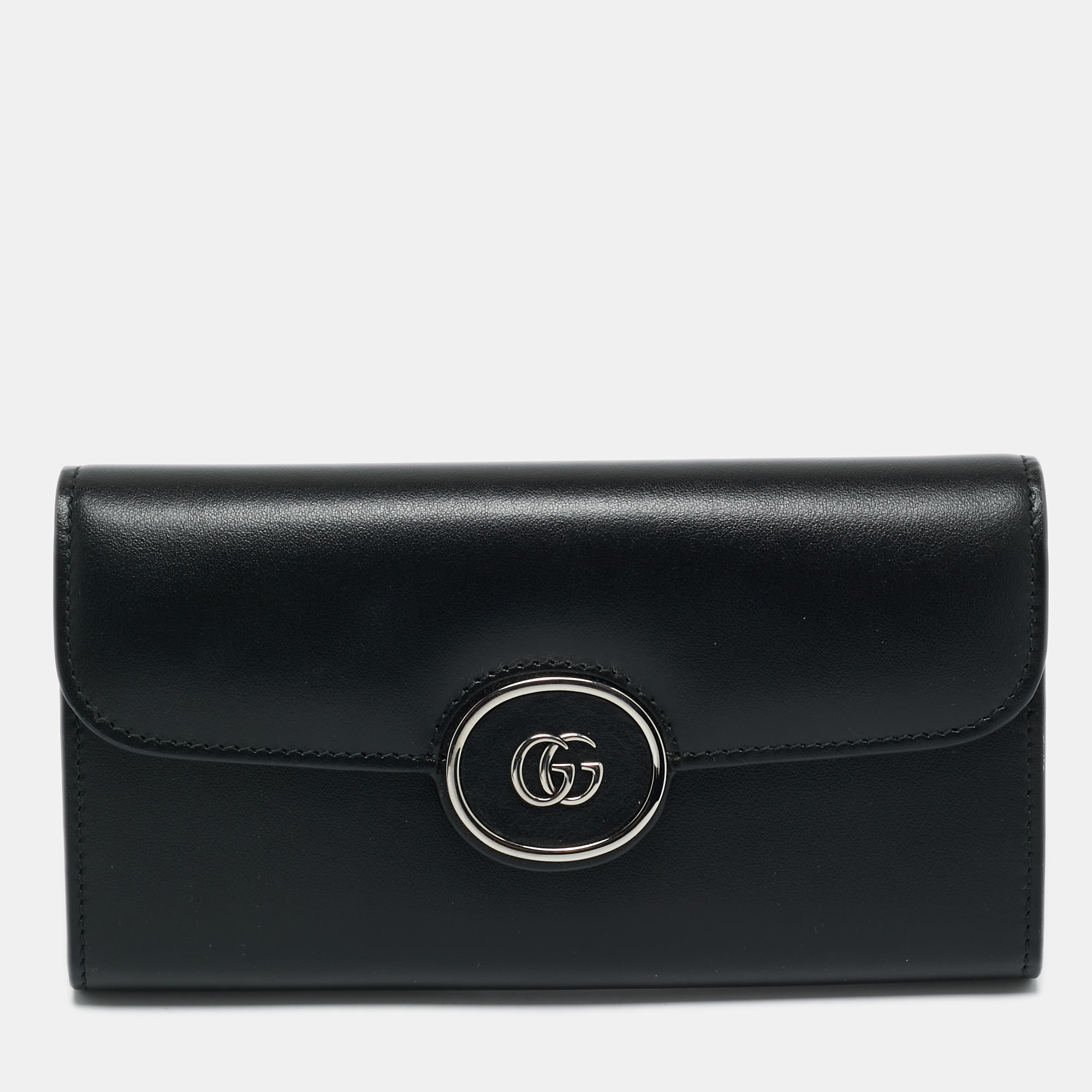 

Gucci Black Leather Double G C Flap Continental Wallet