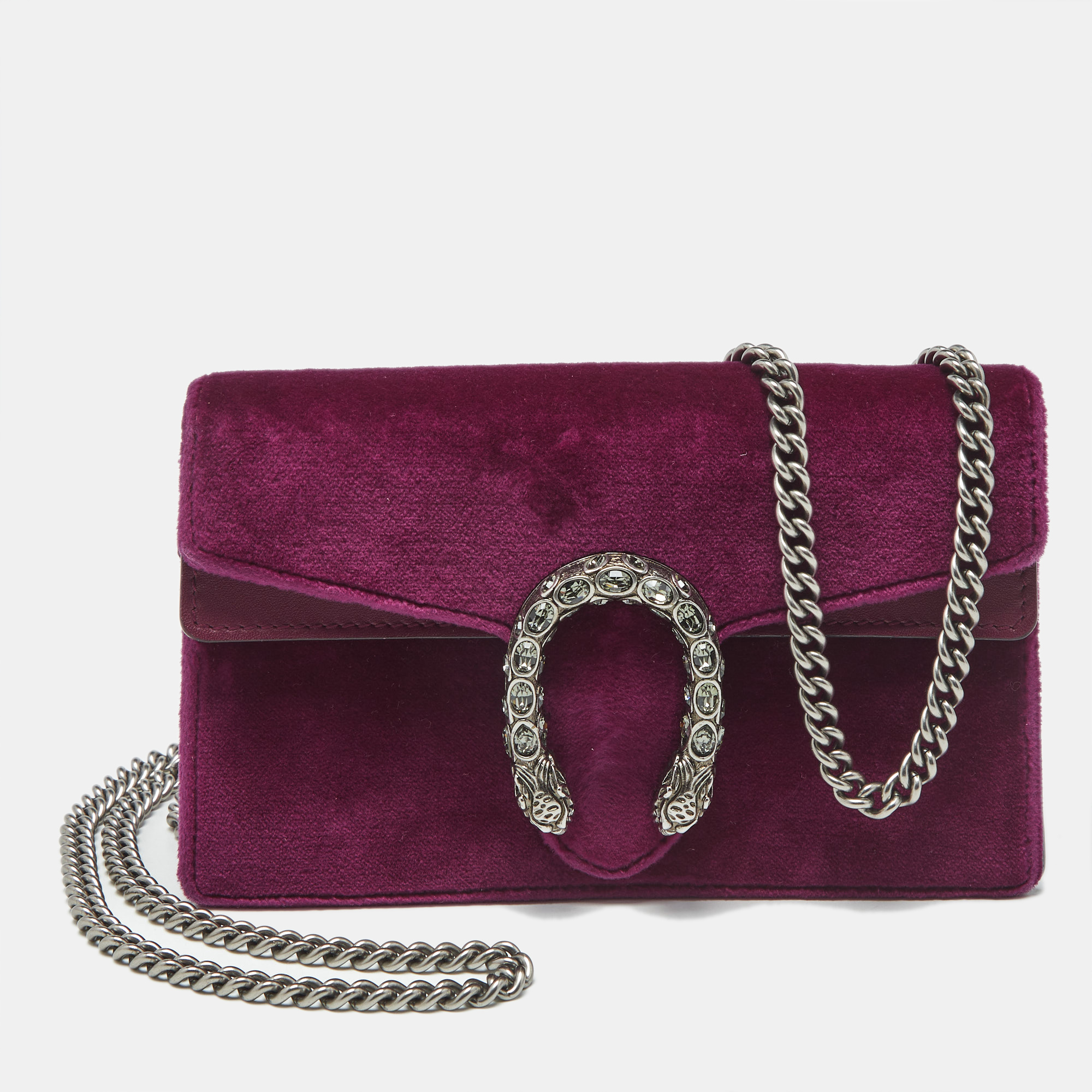 Pre-owned Gucci Purple Velvet And Leather Super Mini Dionysus Crystals Shoulder Bag