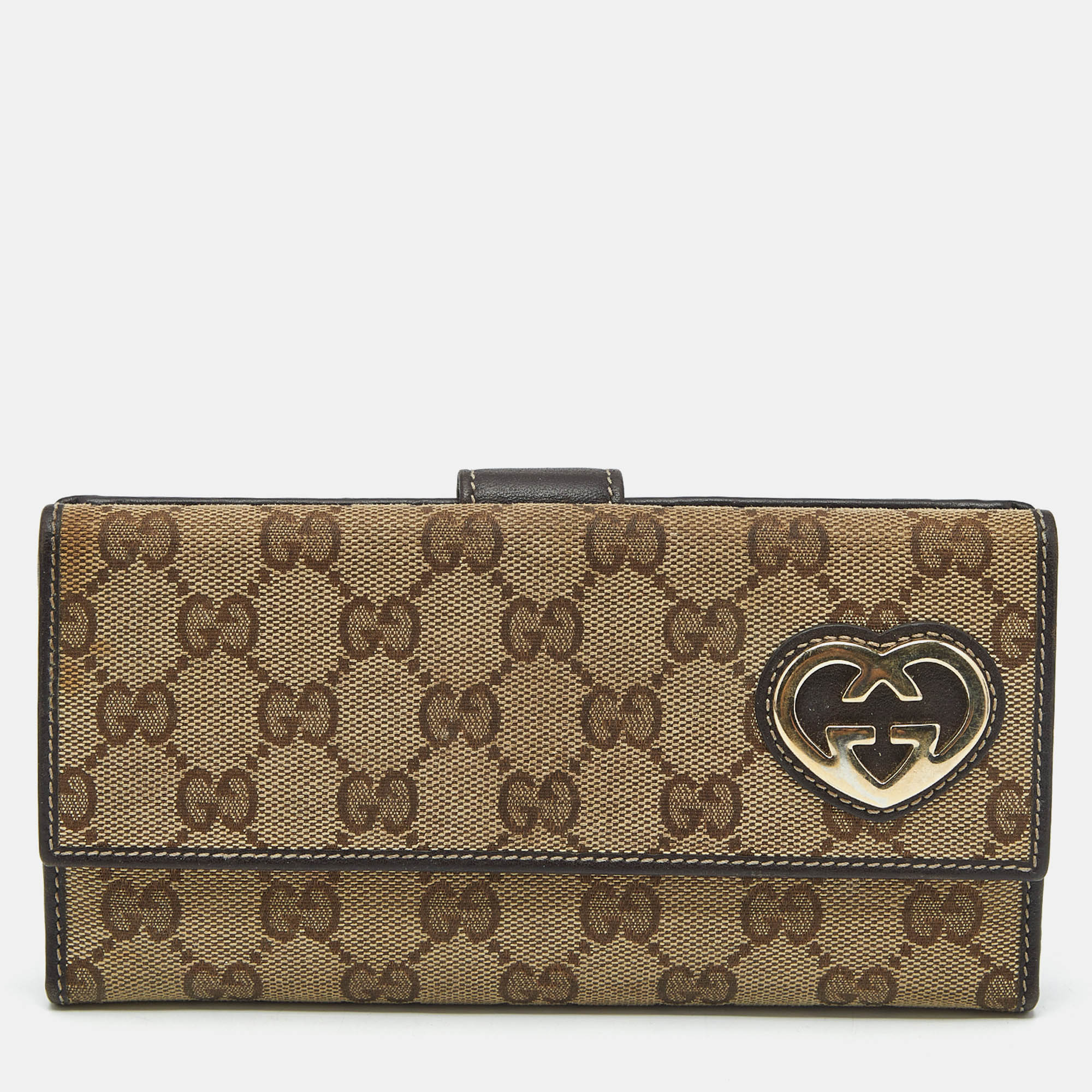 

Gucci Beige/Brown GG Canvas Lovely Heart Continental Wallet