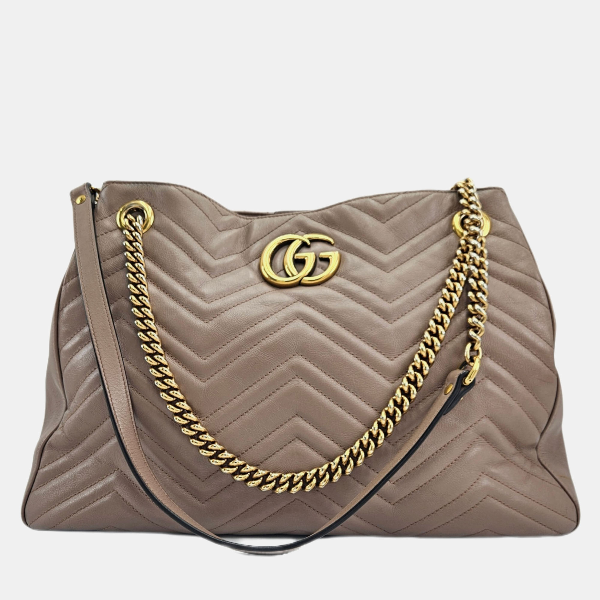 

Gucci Matelasse Leather Medium GG Marmont Chain Tote, Pink