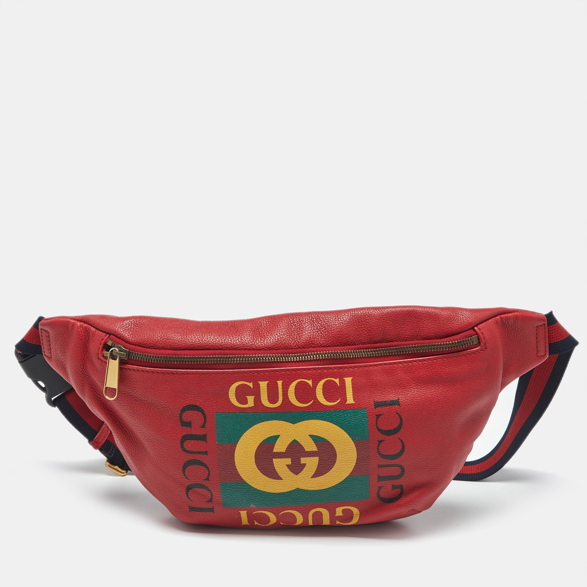 

Gucci Red Leather Logo Web Belt Bag
