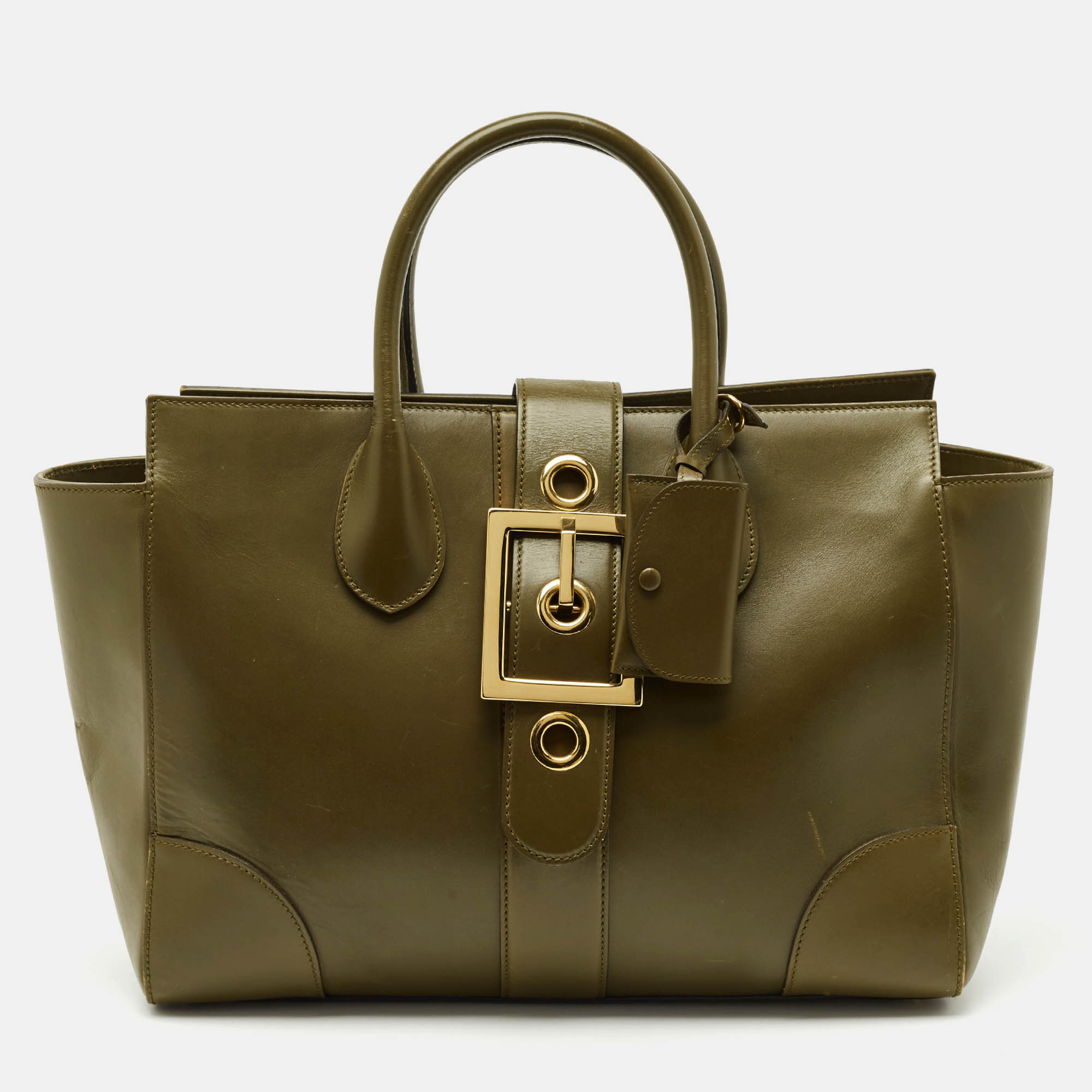 

Gucci Olive Green Leather Lady Buckle Tote