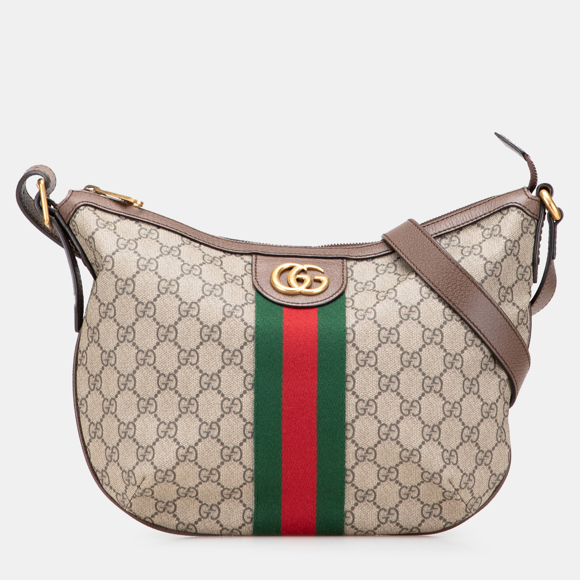 Pre-owned Gucci Beige/brown Small Gg Supreme Web Ophidia Half Moon Crossbody Bag