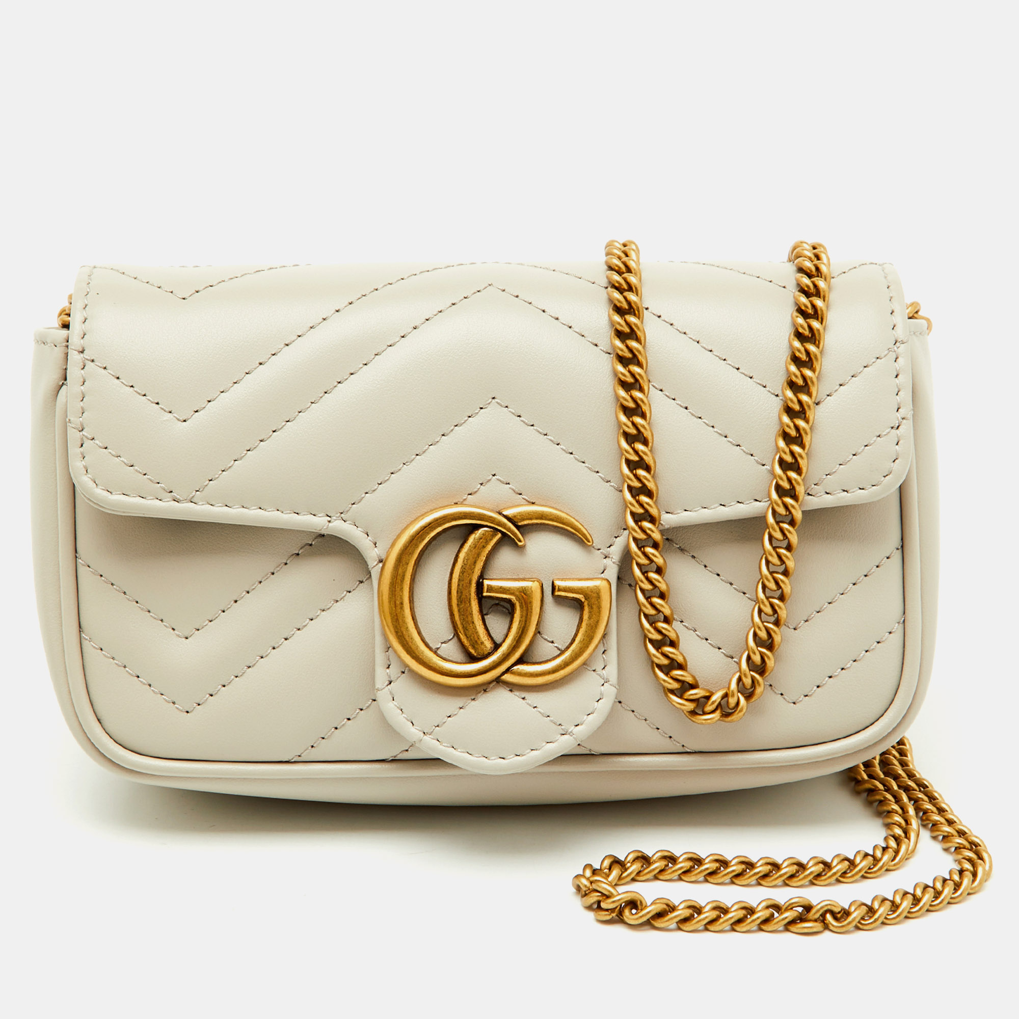 

Gucci White Matelassé Leather GG Marmont Mini Shoulder Bag