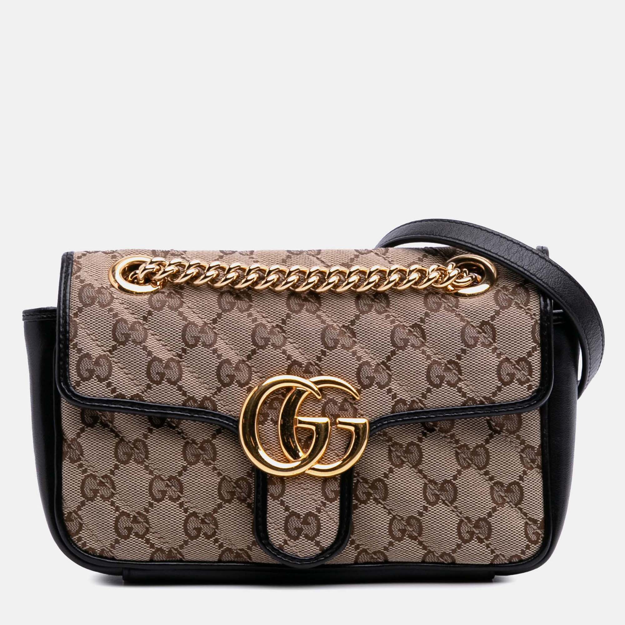 

Gucci Beige/Black Mini GG Marmont Matelasse Canvas Flap Crossbody
