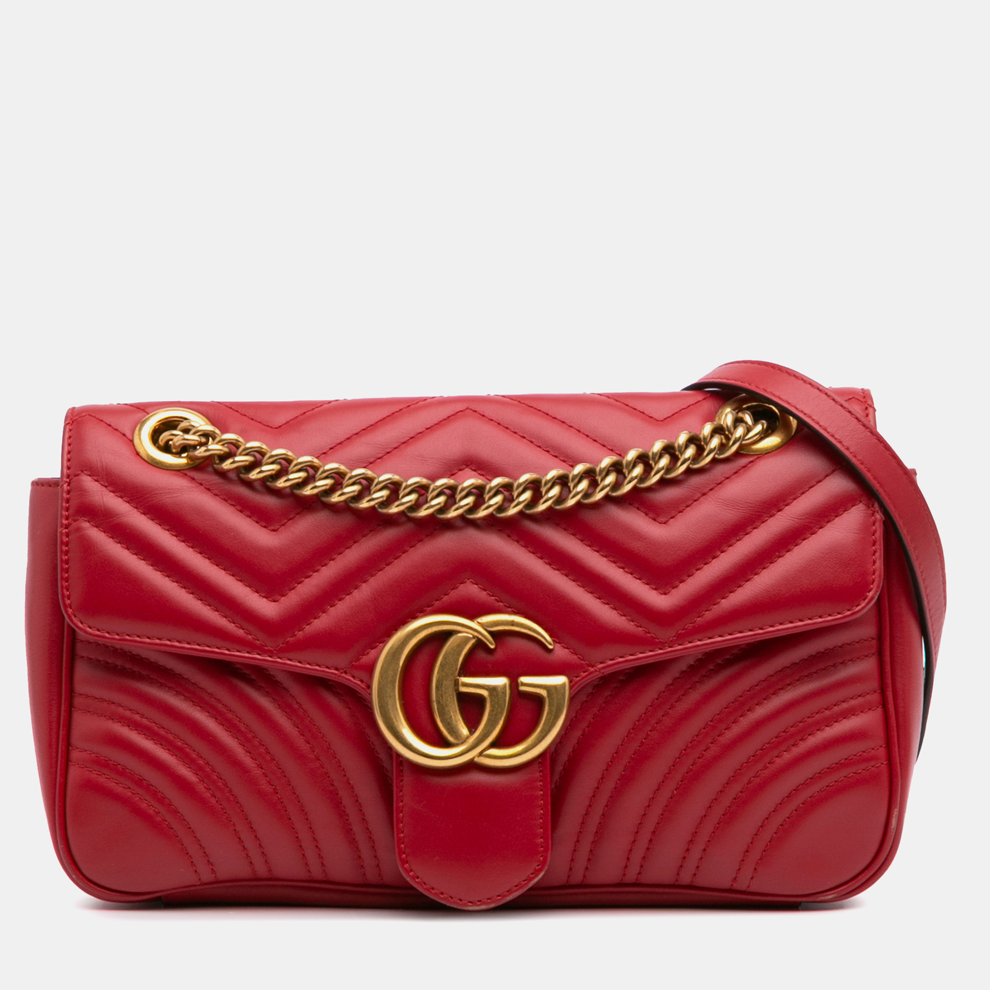 

Gucci Red Small GG Marmont Matelasse Leather Flap Crossbody