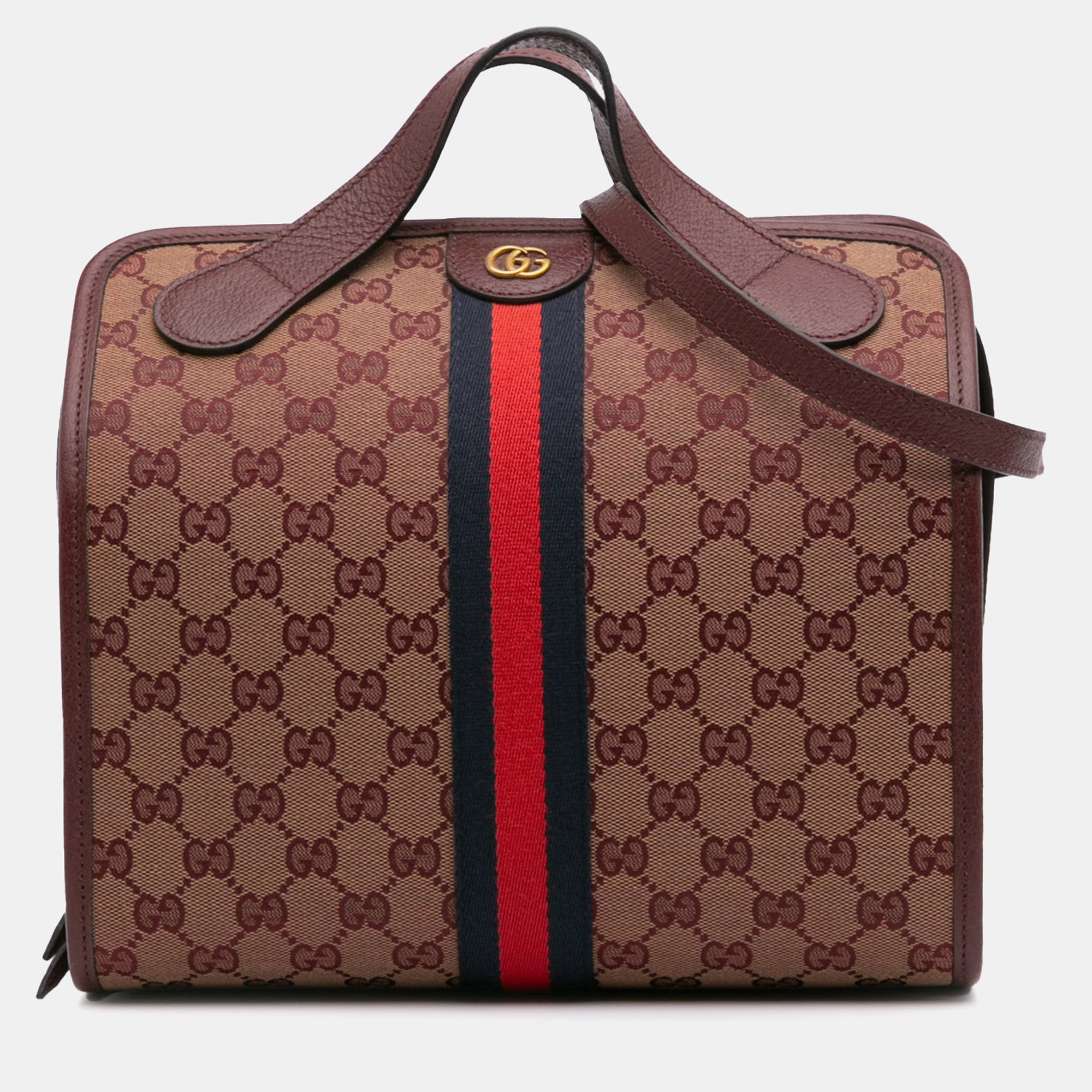 

Gucci Red Mini GG Canvas Ophidia Web Duffle Bag