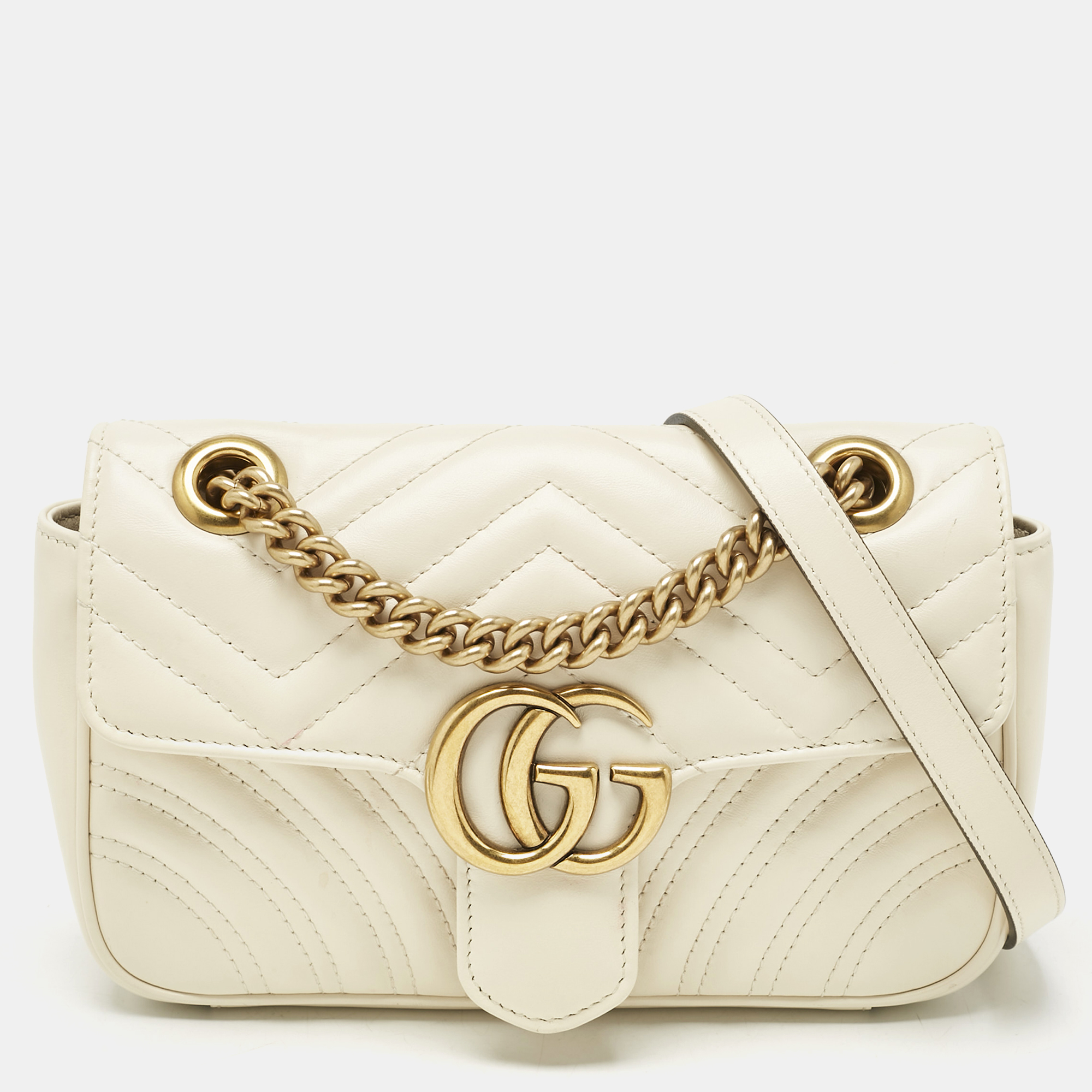 

Gucci Off White Matelassé Leather Mini GG Marmont Shoulder Bag