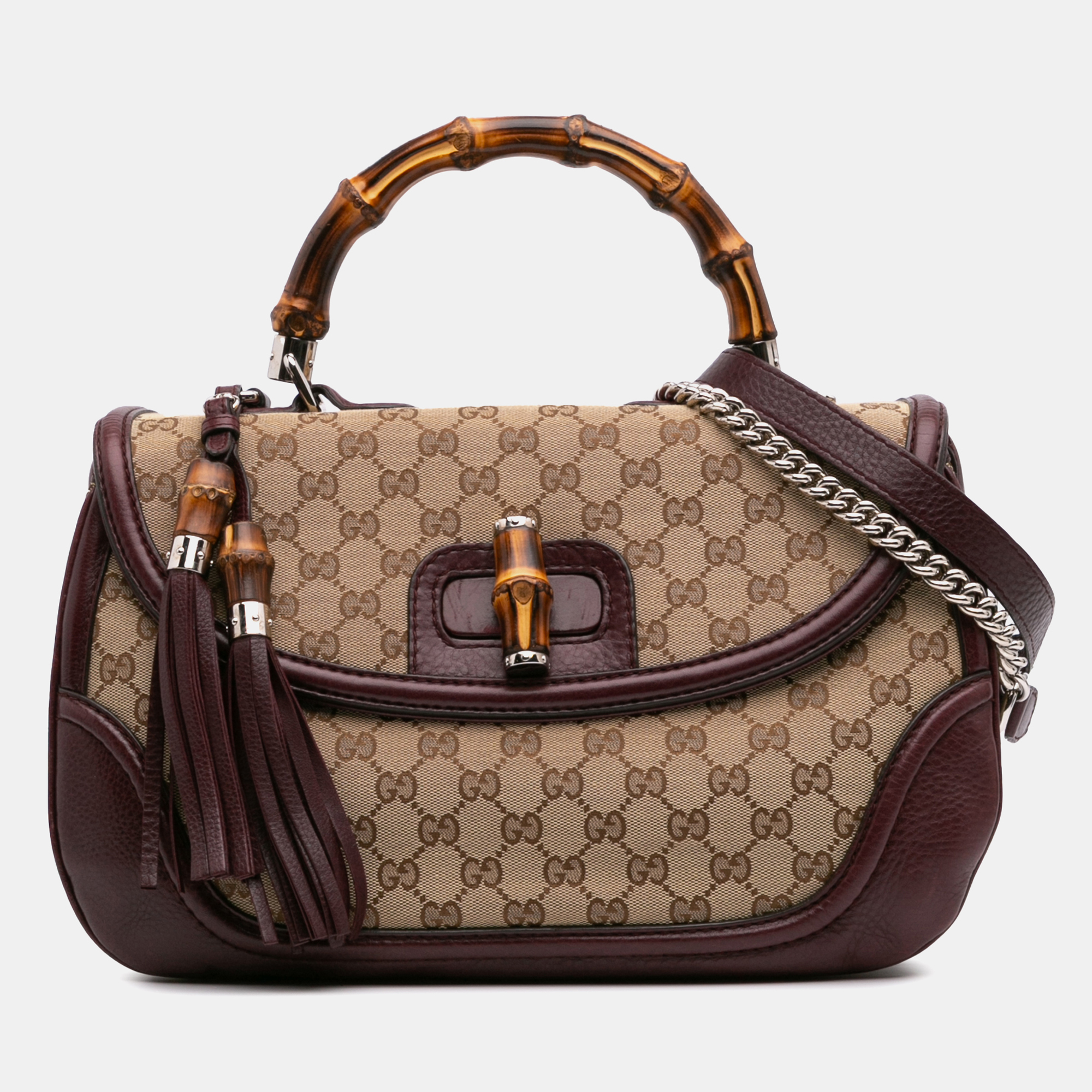 

Gucci Brown Large GG Canvas Bamboo Satchel