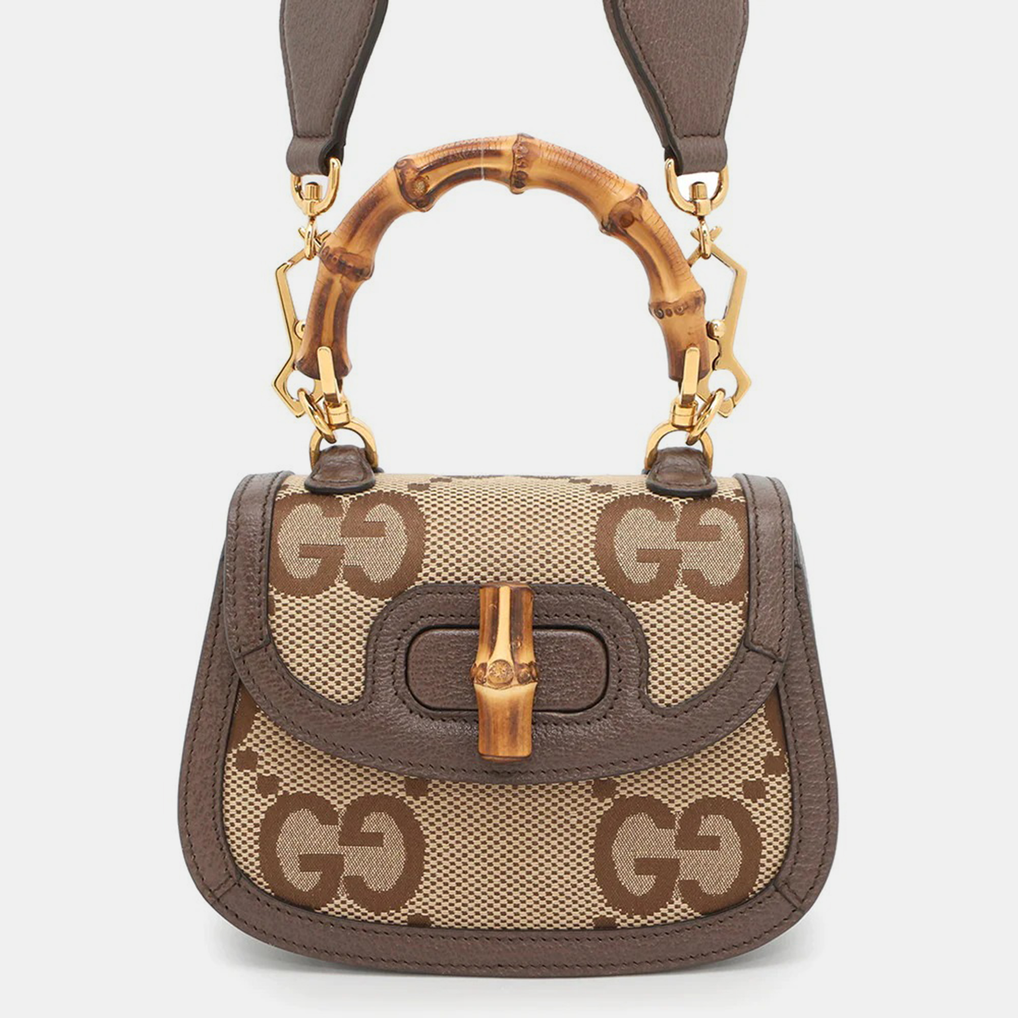 

Gucci Bamboo 1947 Jumbo Gg Top Handle 2Wayhandbag Beige/Brown Canvas Leather Size Mini