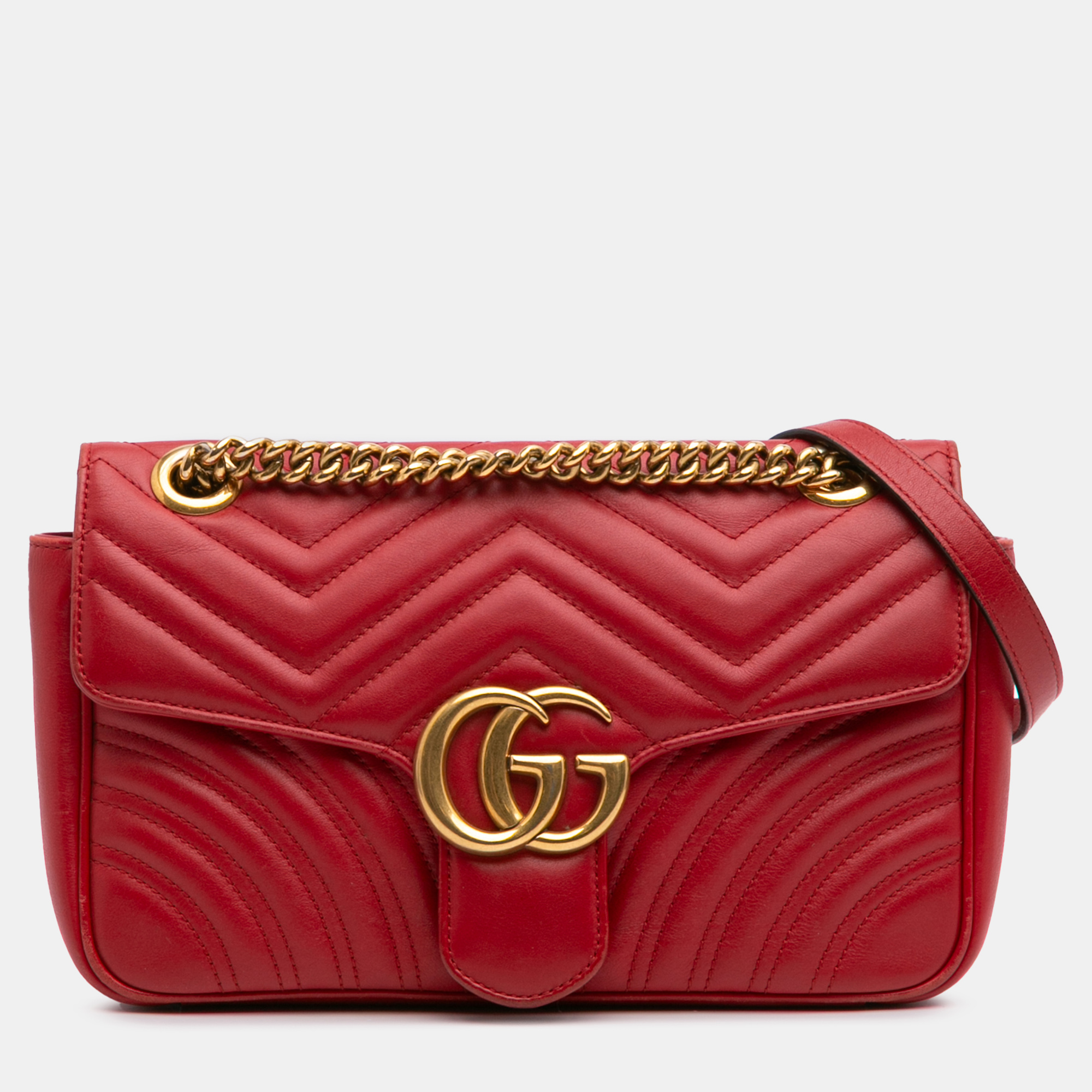 

Gucci Red Small GG Marmont Matelasse Leather Flap Crossbody