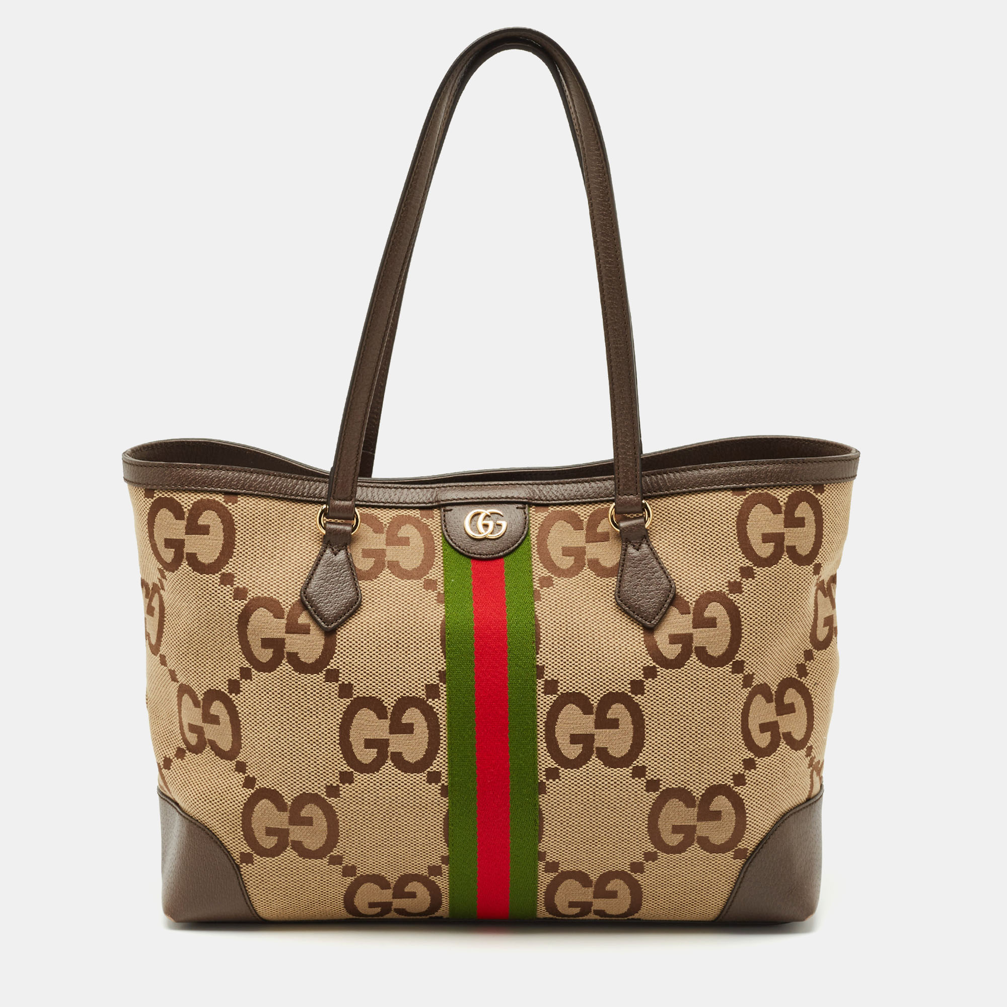 

Gucci Beige/Brown Jumbo GG Canvas Medium Ophidia Tote