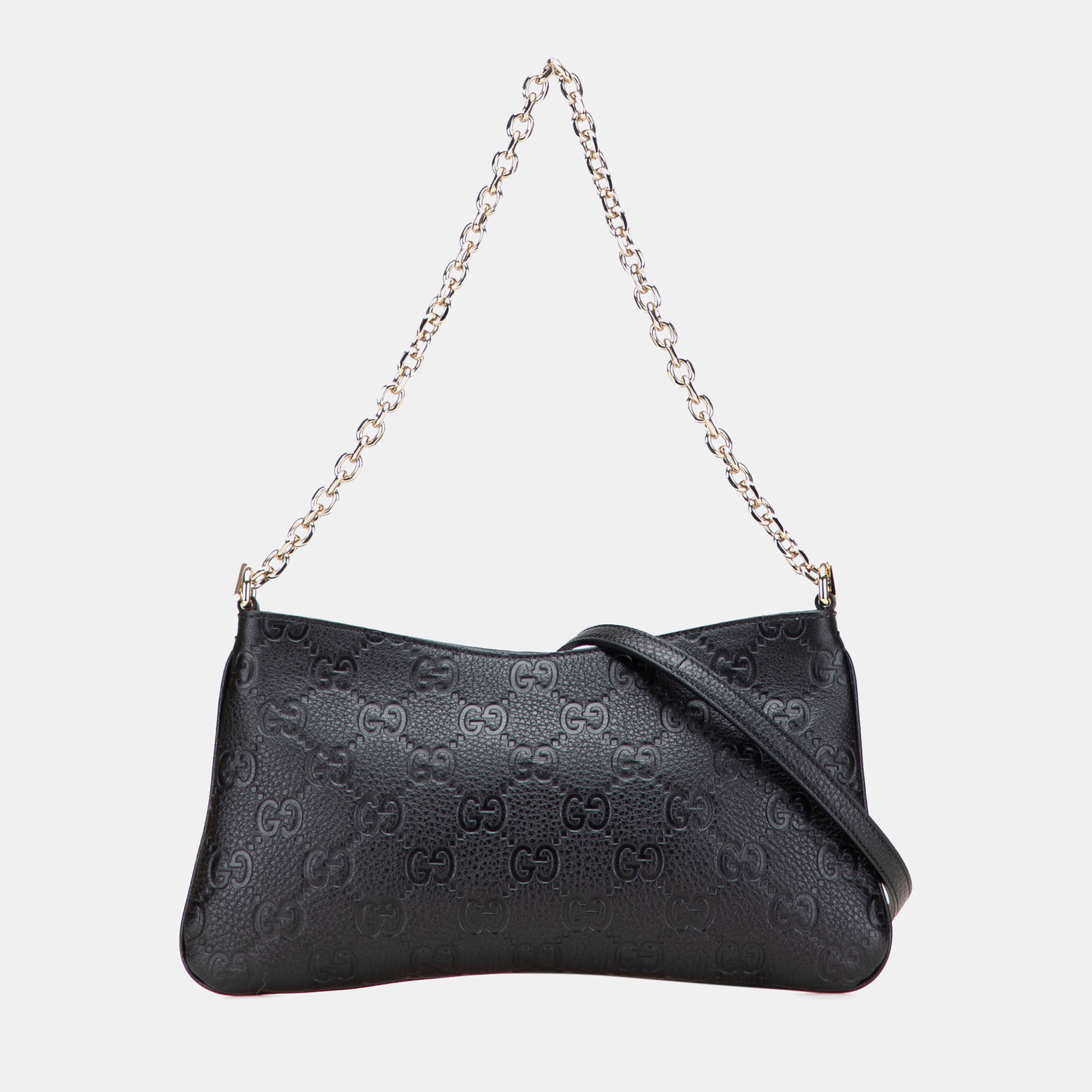 

Gucci Black Medium GG Emblem Embossed Leather Shoulder Bag