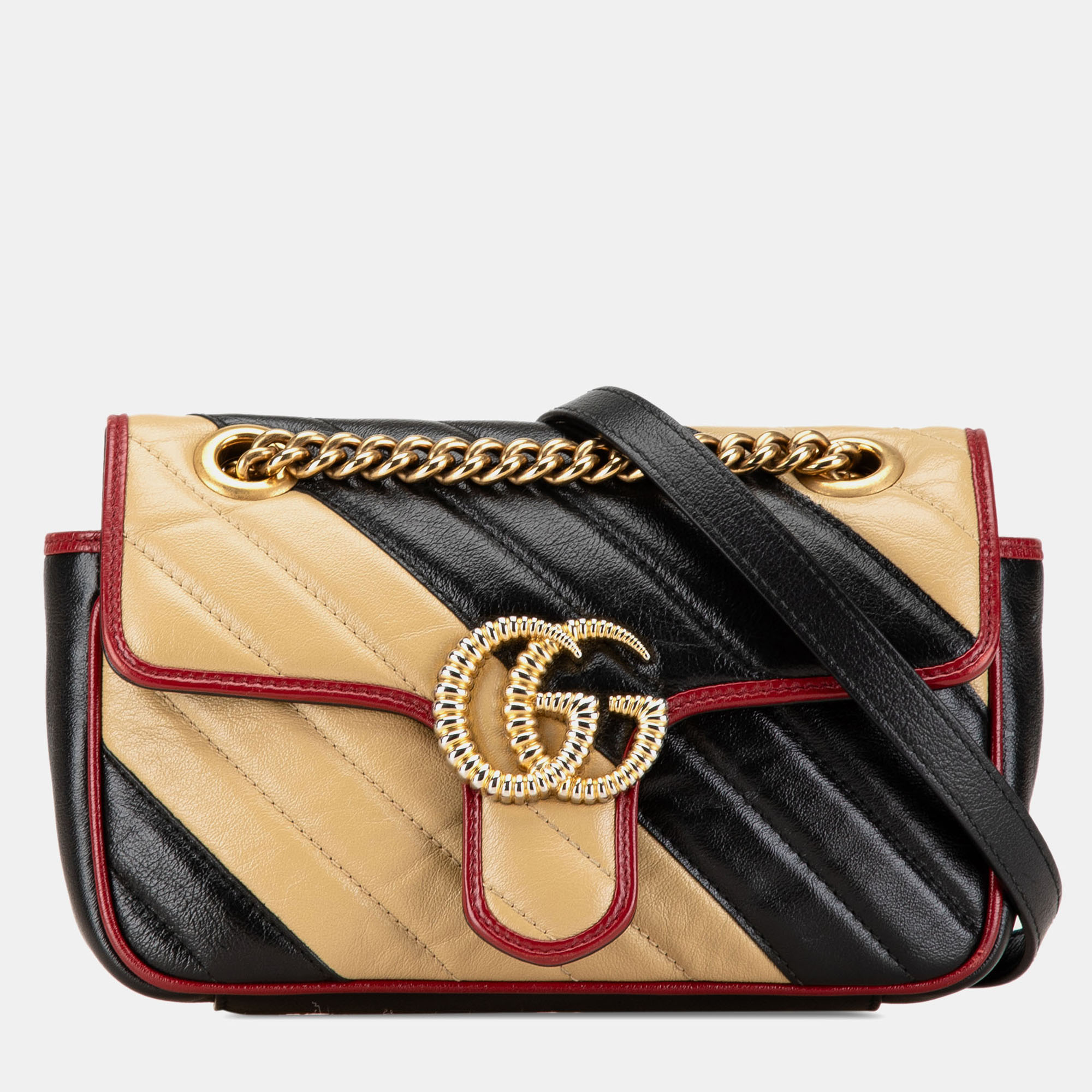 

Gucci Black/Brown Mini GG Marmont Matelasse Leather Torchon Flap Crossbody