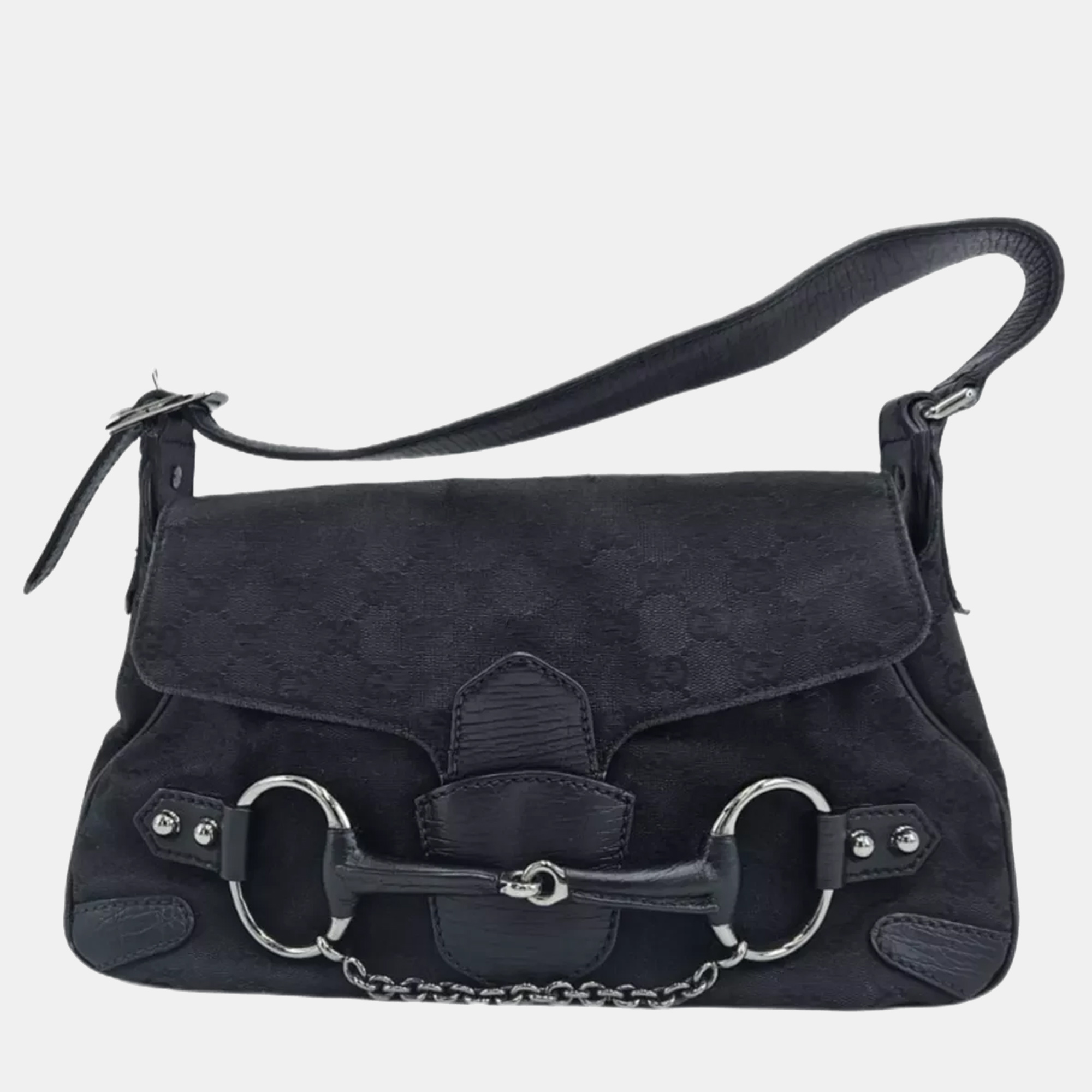 

Gucci Horsebit Small GG Canvas Shoulder Bag, Black
