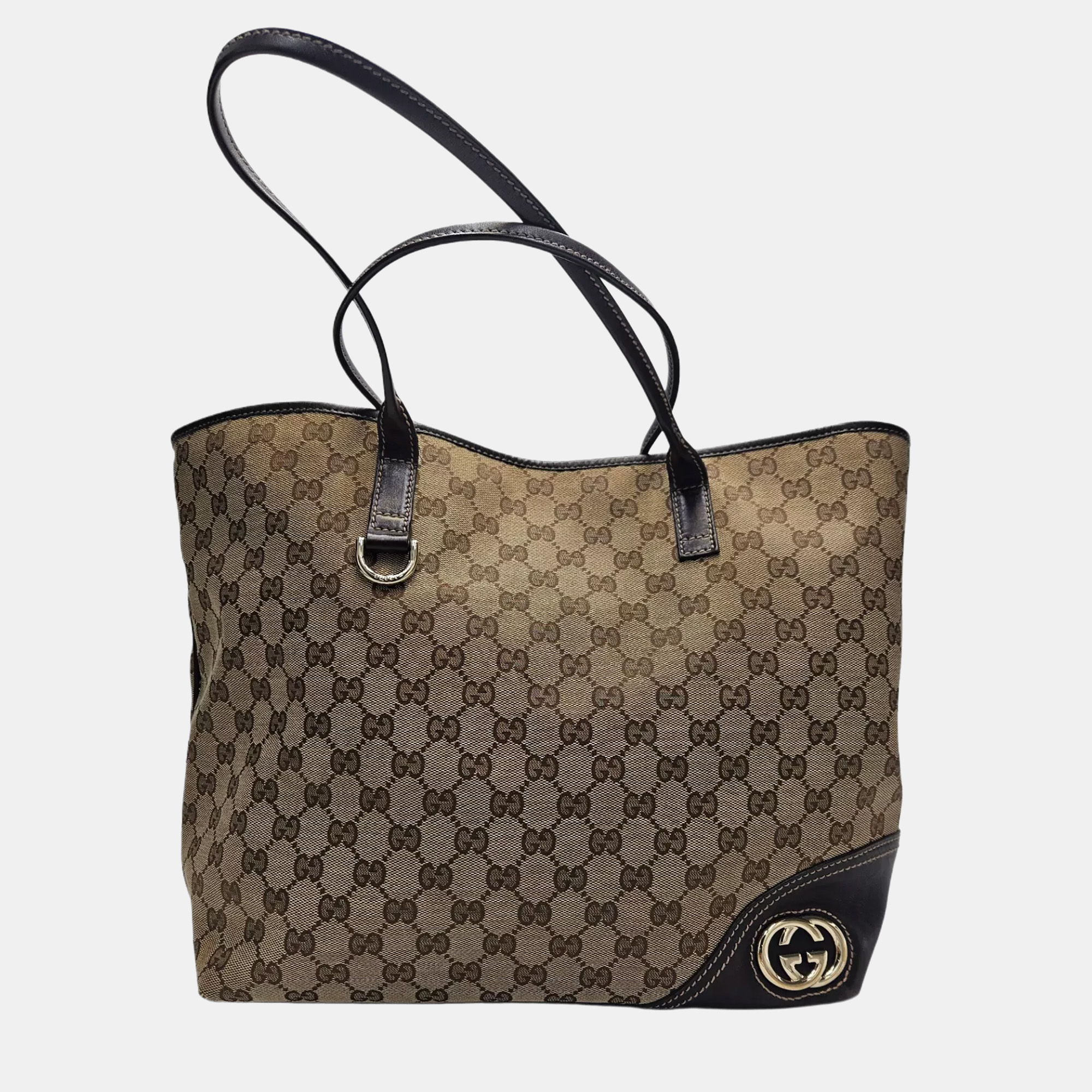 

Gucci Britt GG Canvas Leather Tote Bag, Beige