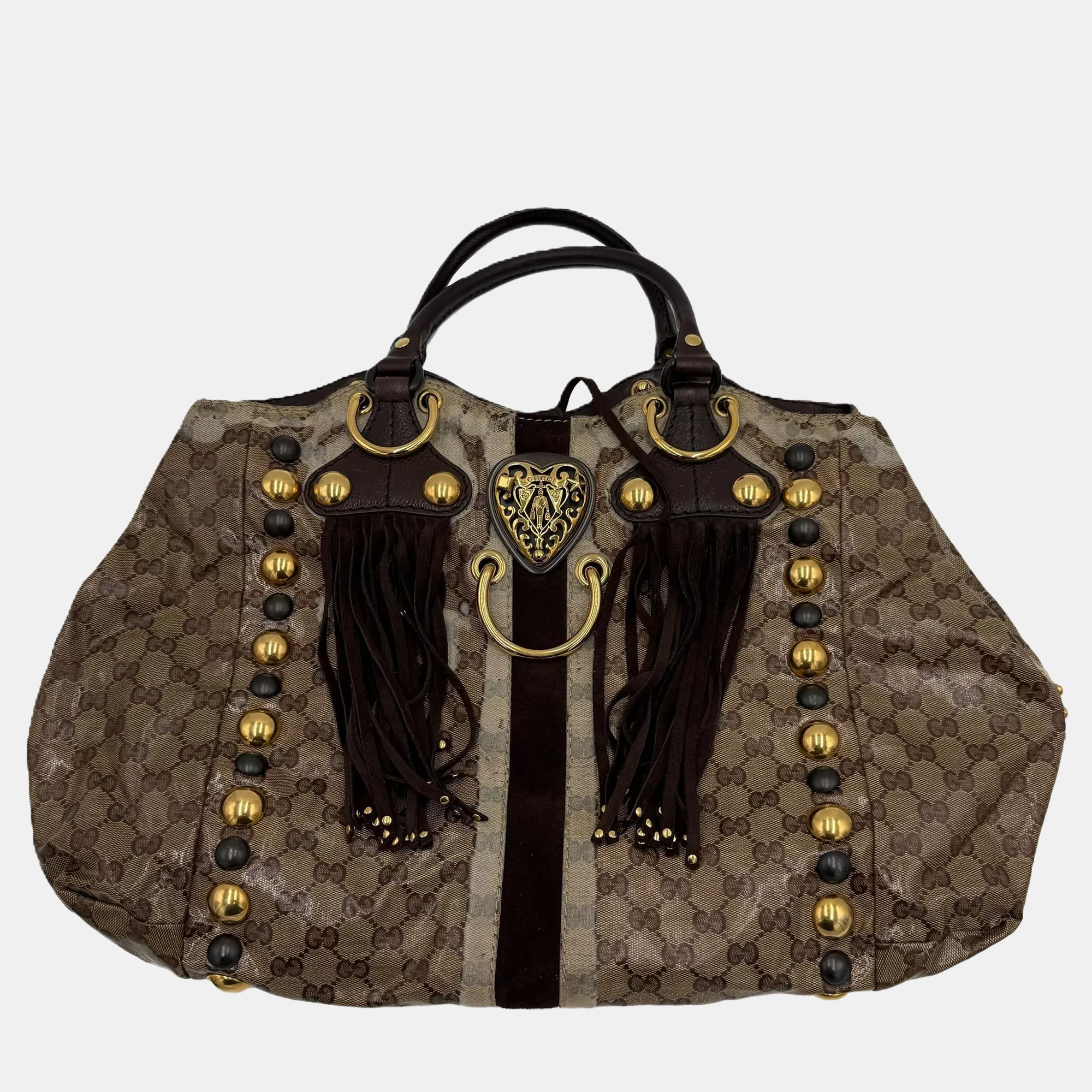 

Gucci Babouska Heart Beige Ebony Crystal Canvas Tote Bag
