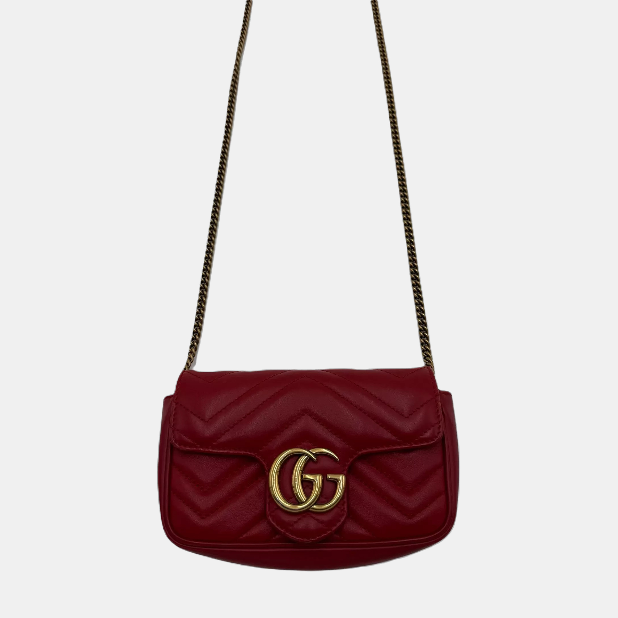 Pre-owned Gucci Marmont Super Mini Gg Red Leather Crossbody Bag