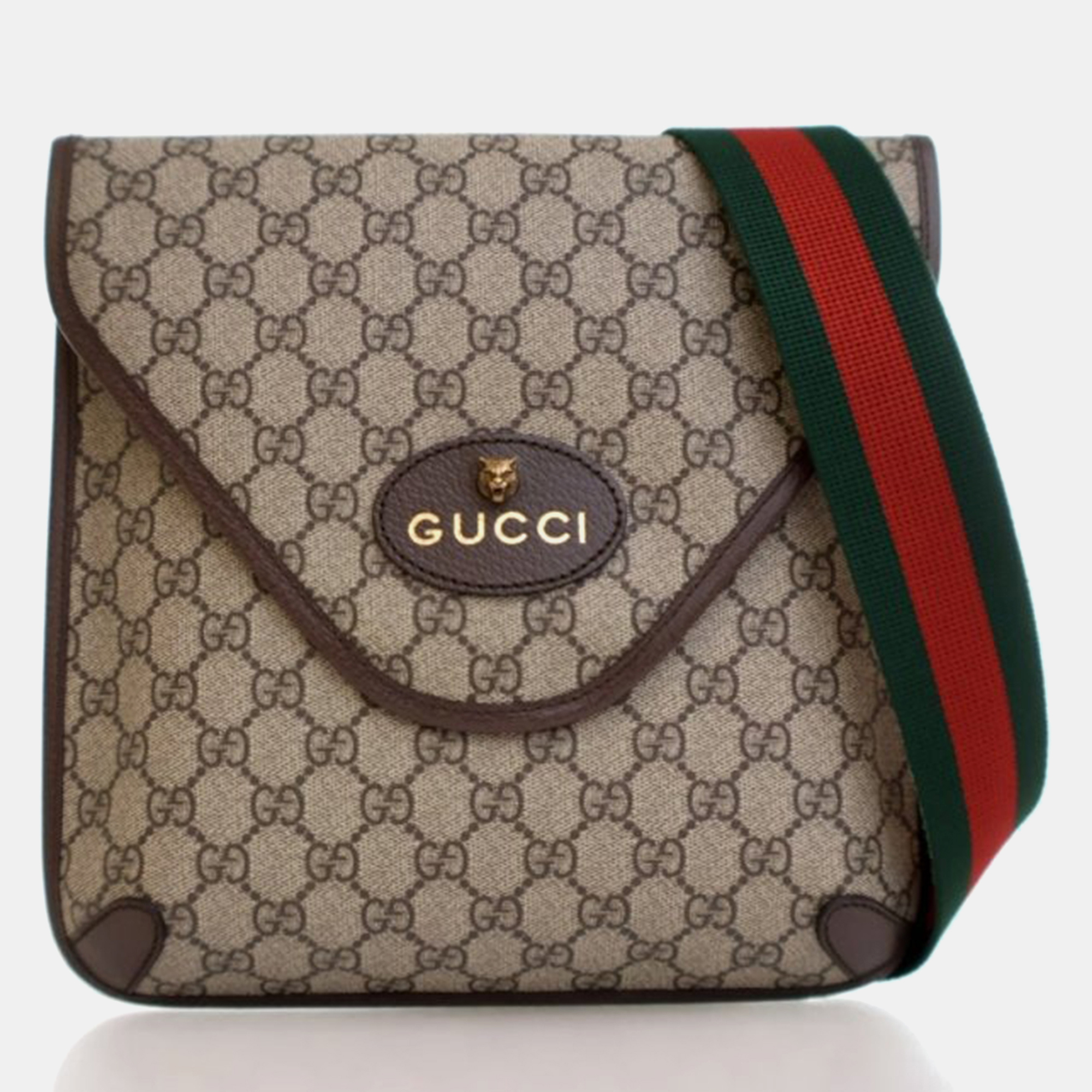 

Gucci Neo Vintage Medium Brown GG Supreme Coated Canvas Messenger Bag, Beige