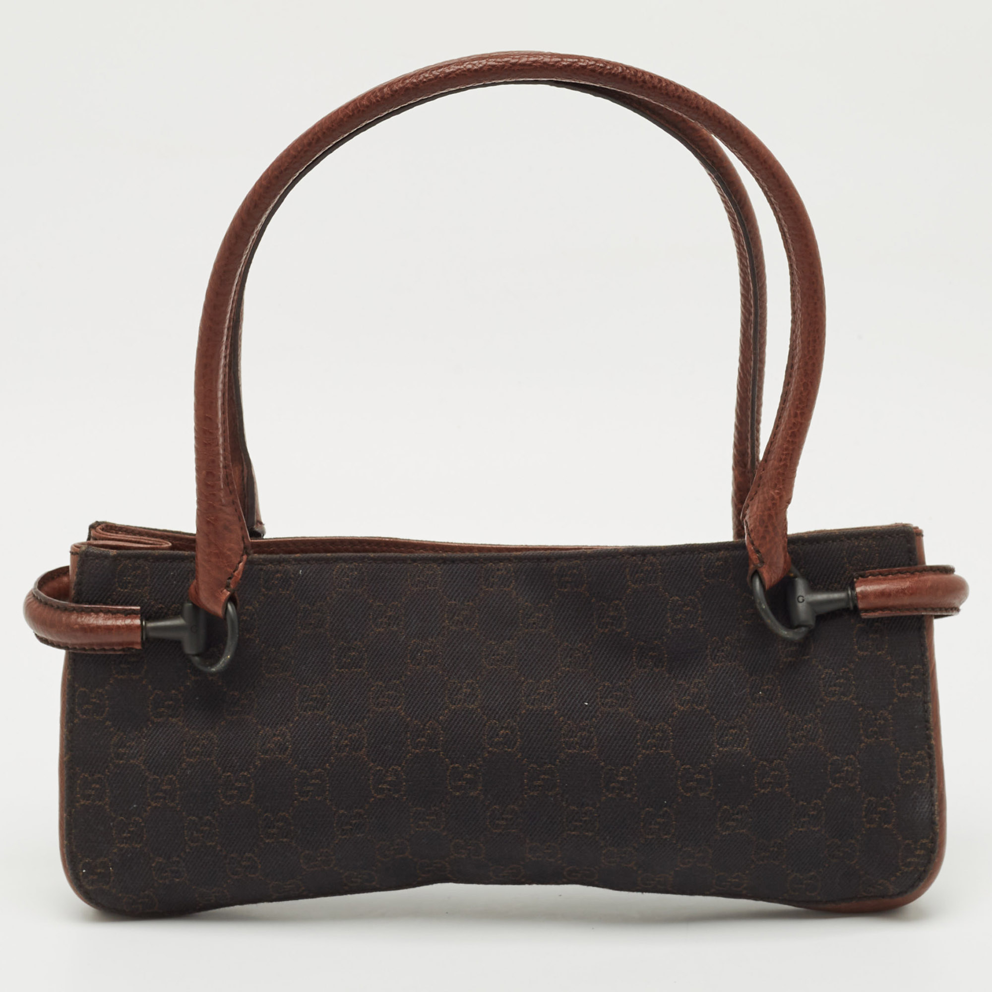 

Gucci Dark Brown GG Canvas and Leather Horsebit Shoulder Bag