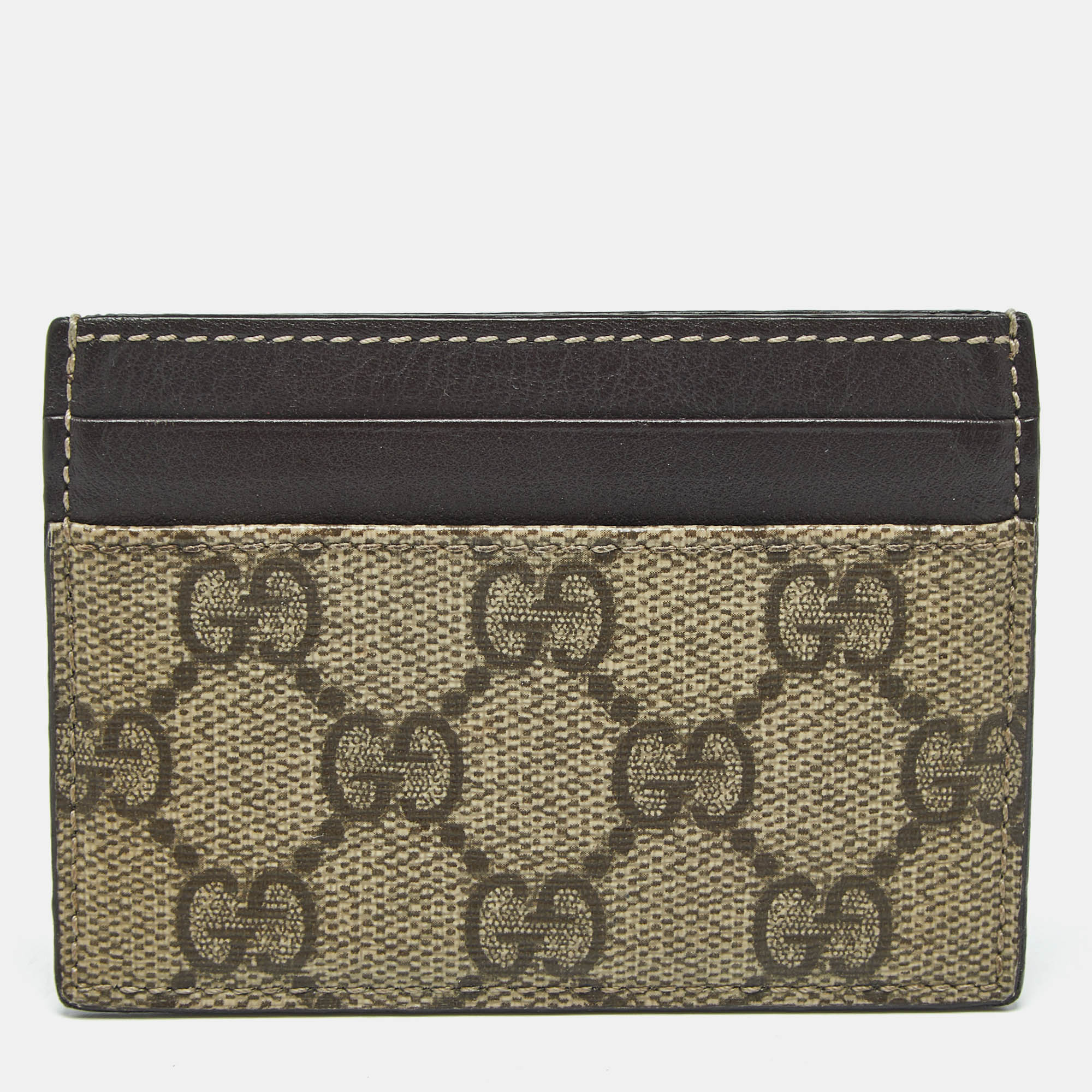 

Gucci Brown/Beige GG Supreme Canvas and Leather Card Holder