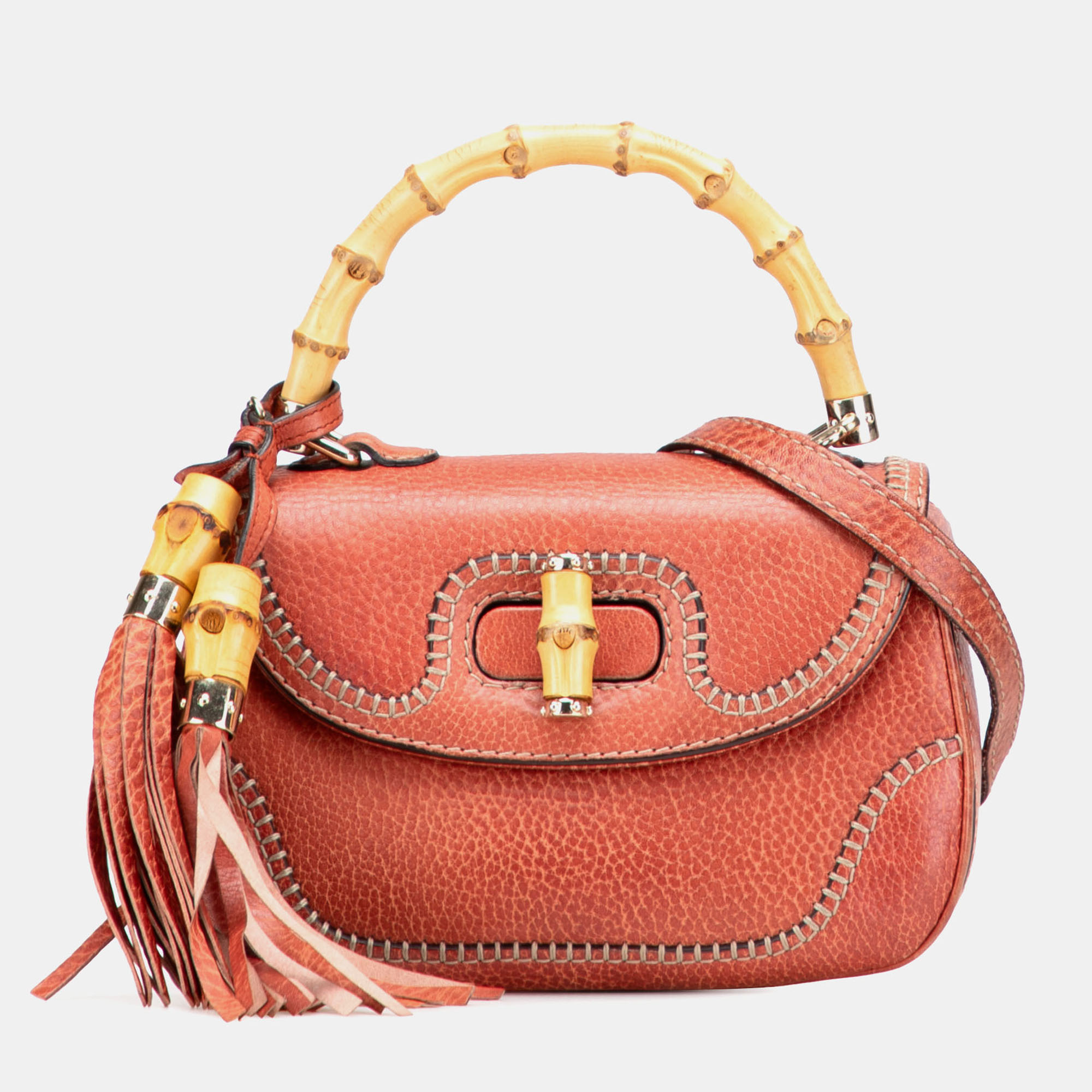 

Gucci Red Small Leather New Bamboo Satchel