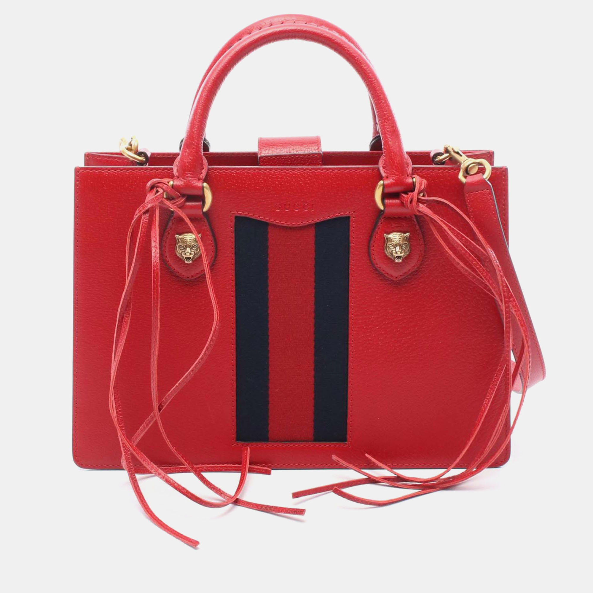 

Gucci Red Medium Grained Calfskin Animalier Web Satchel