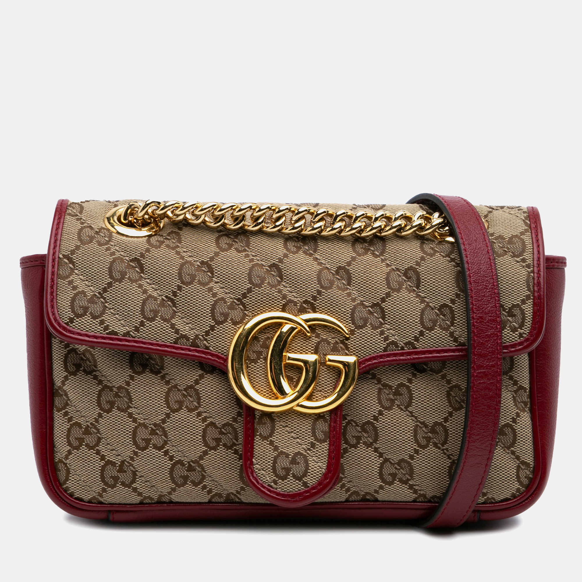 

Gucci Brown/Red Mini GG Marmont Matelasse Canvas Flap Crossbody Bag