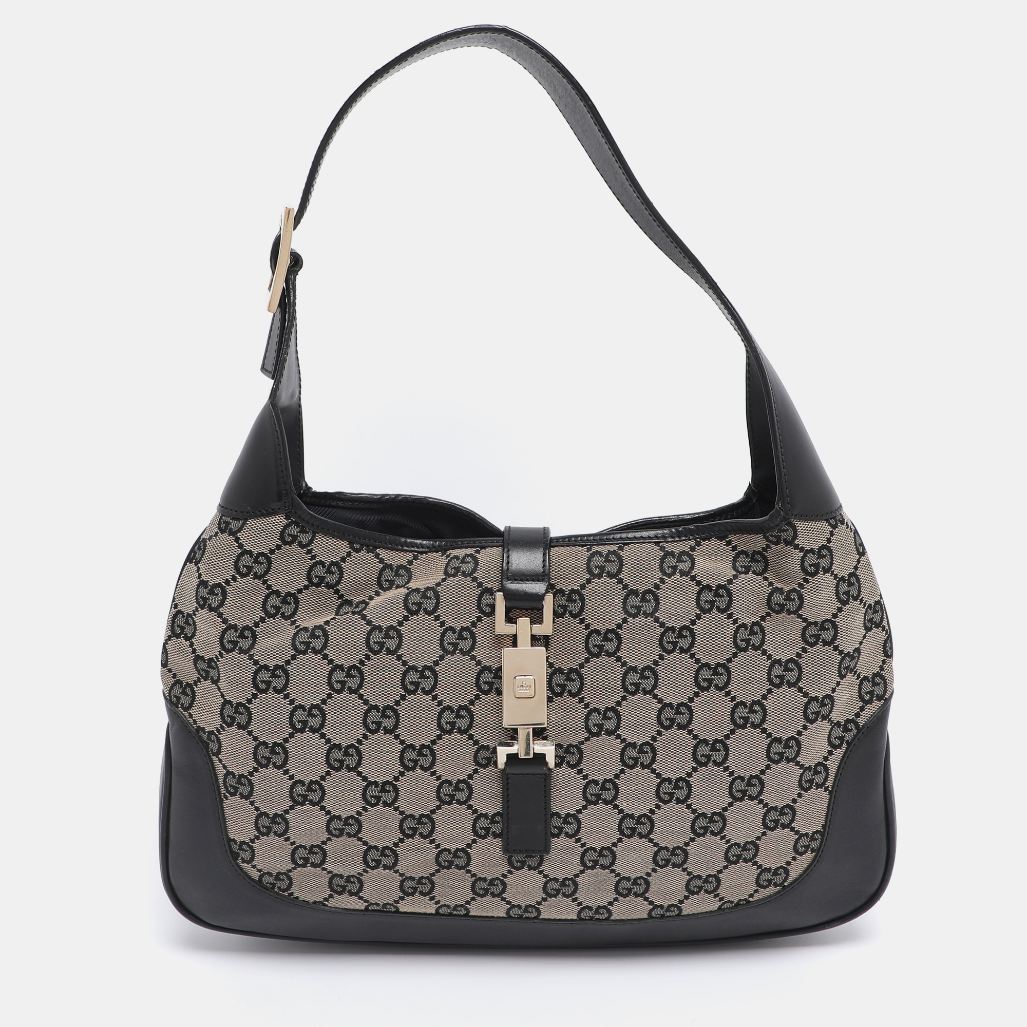 

Gucci Black/Beige GG Canvas and Leather Jackie Hobo