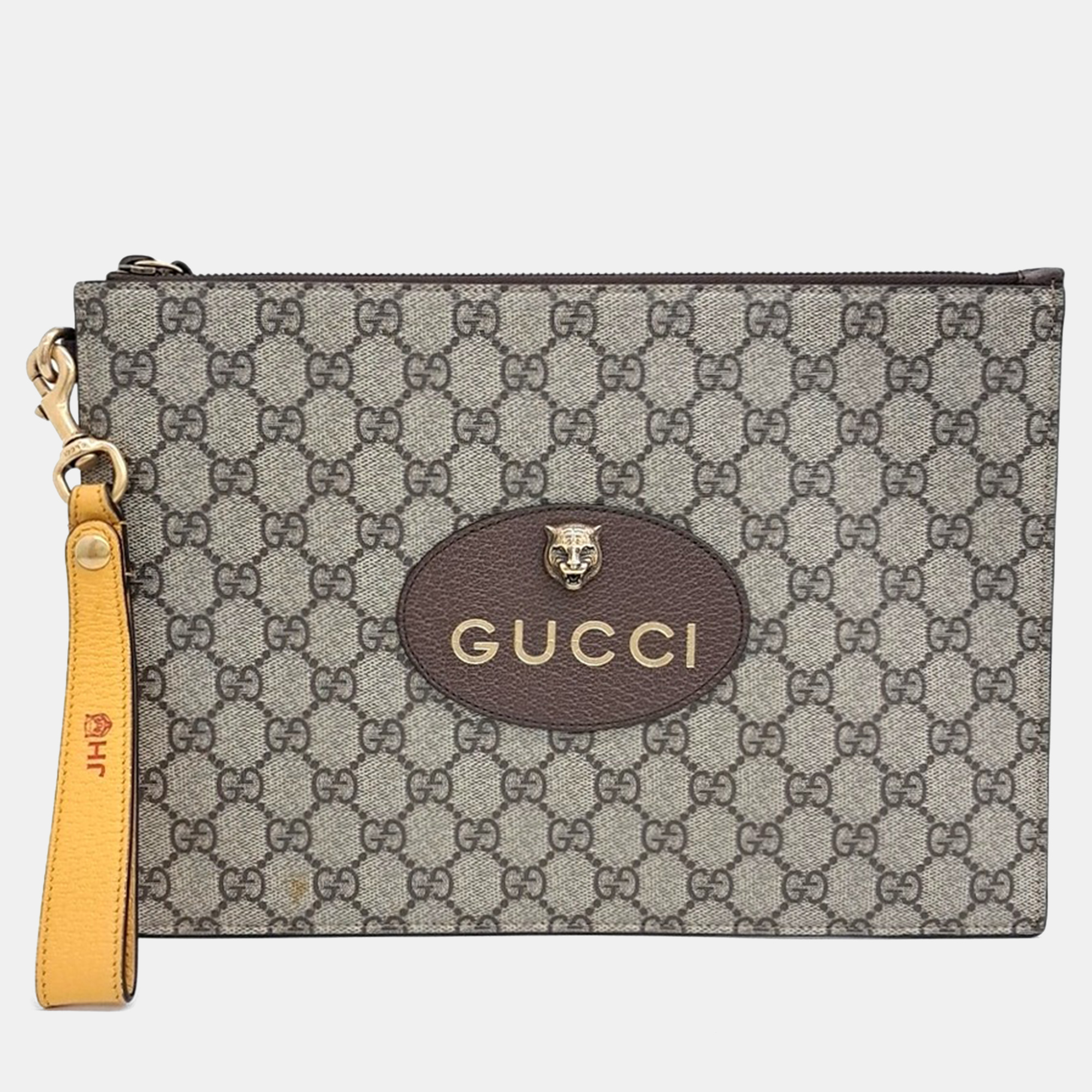 Pre-owned Gucci Beige Canvas Gg Supreme Clutch In Sand