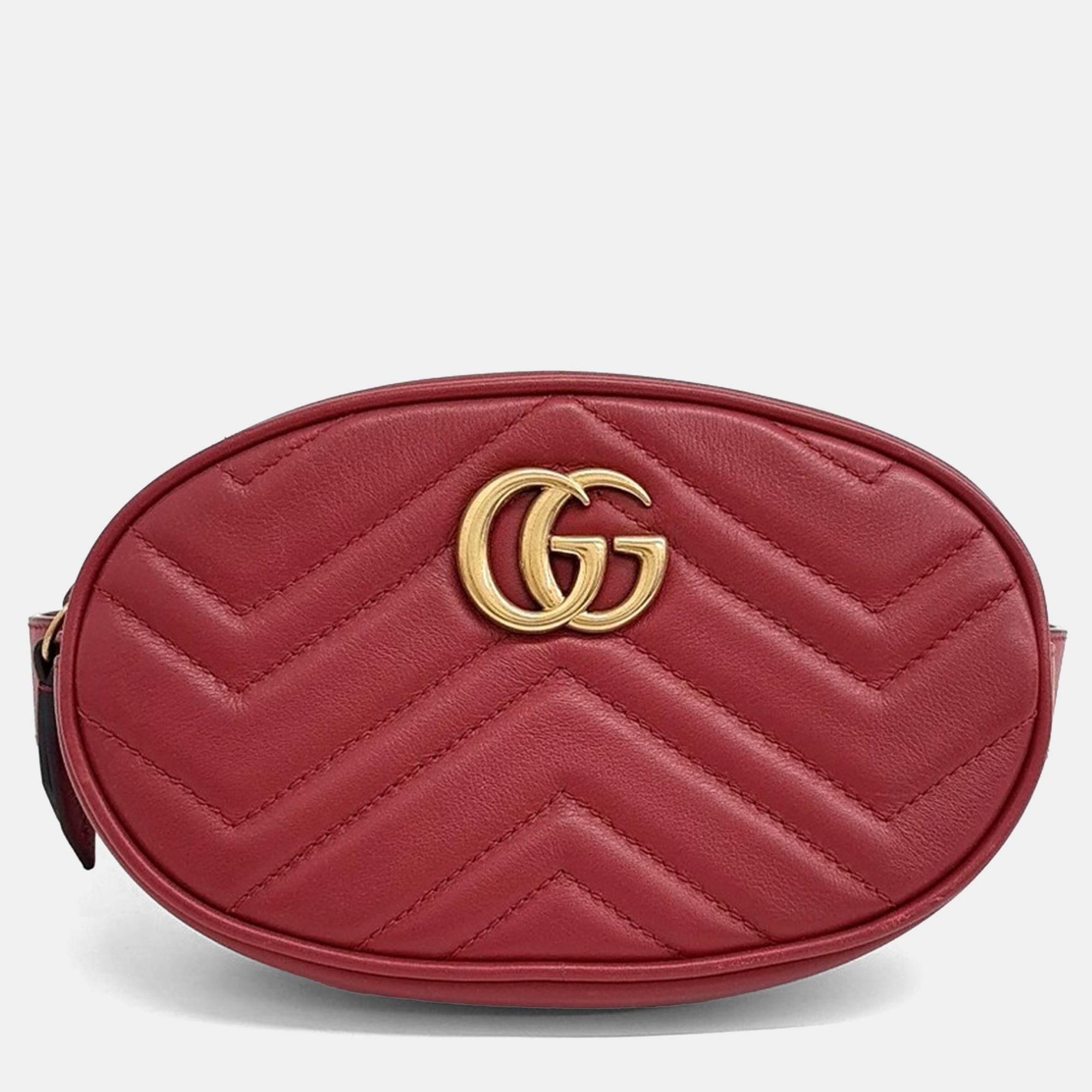 

Gucci Red Leather GG Marmont Matelasse Belt Bag