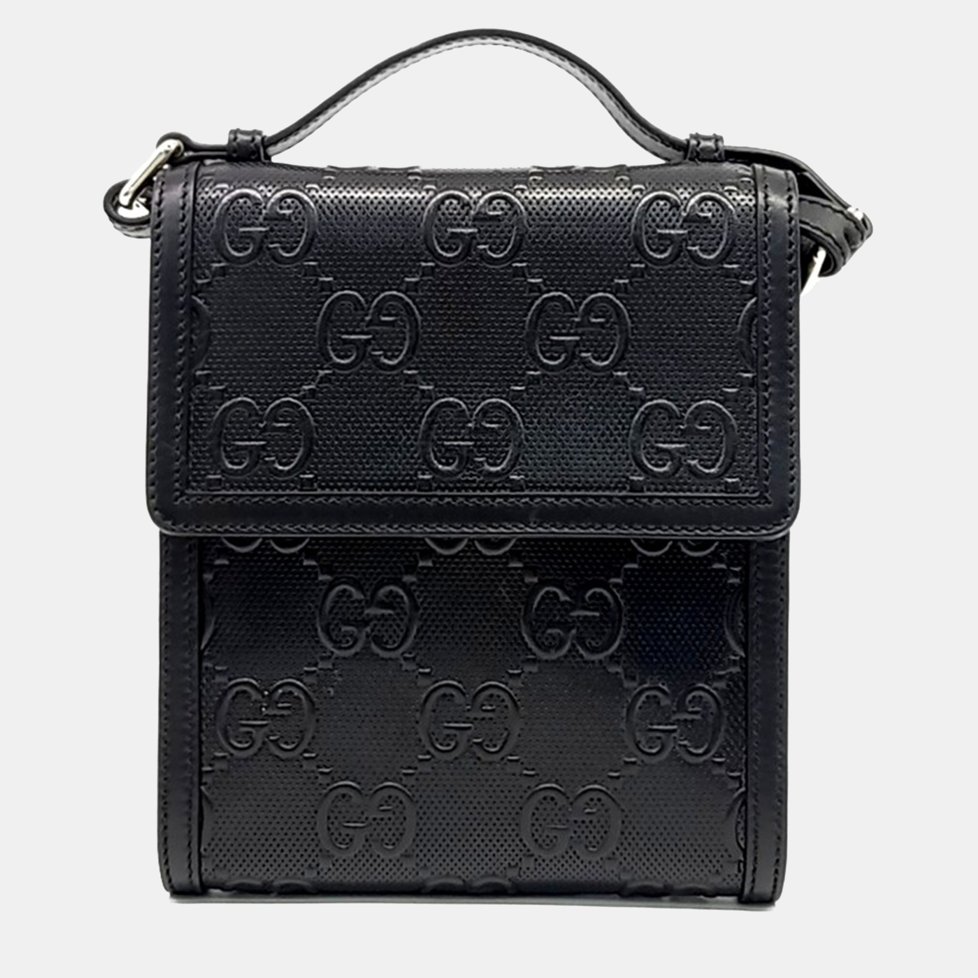Pre-owned Gucci Black Leather Gg Embossed Messenger Bag
