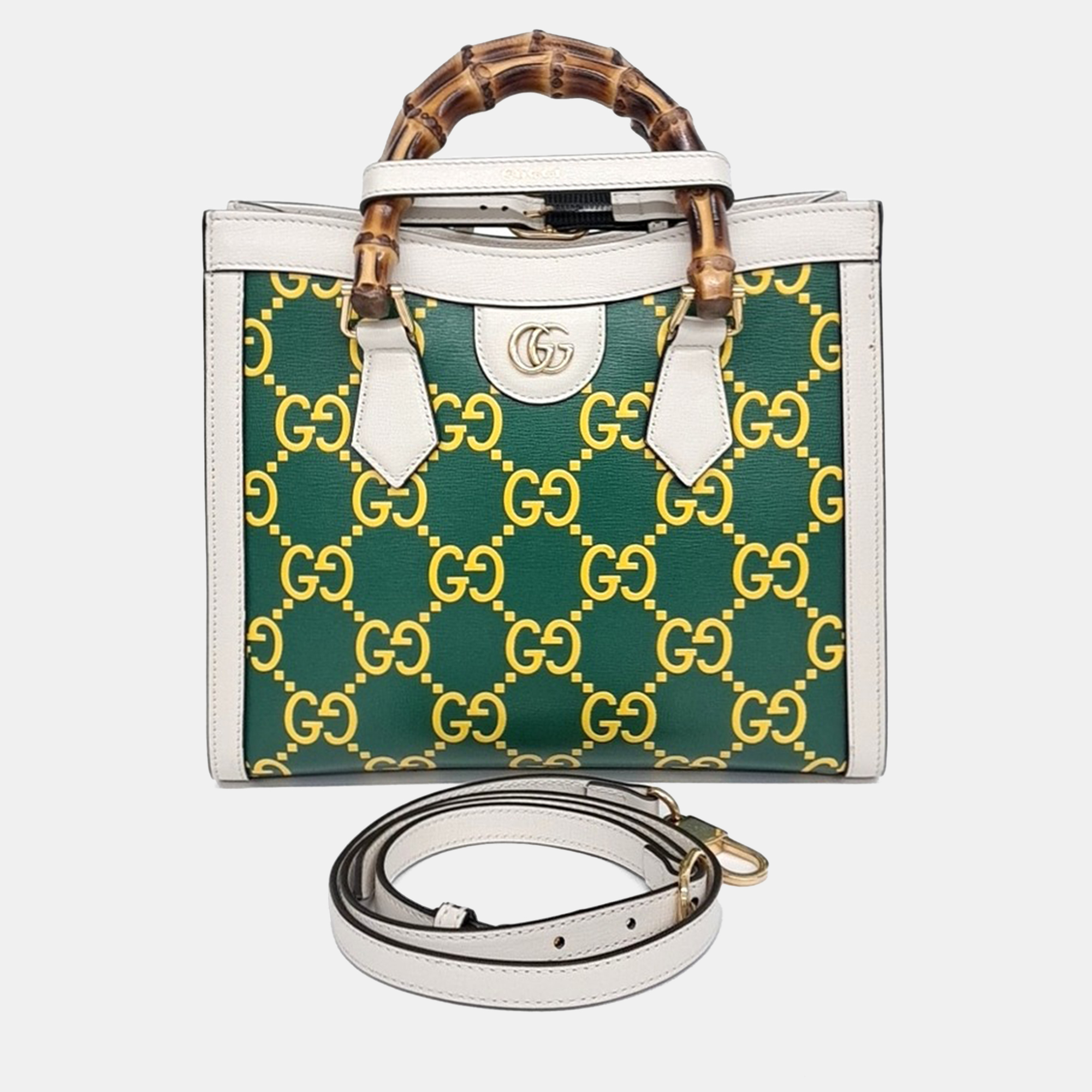 

Gucci Green Leather Diana Bamboo Tote Bag Small