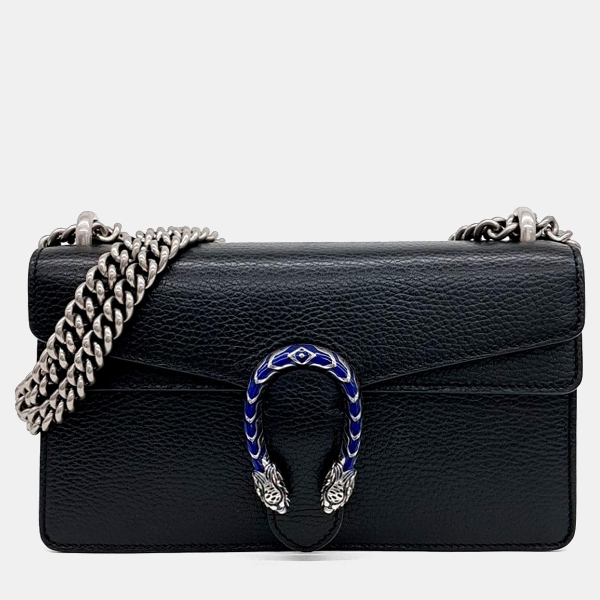 Pre-owned Gucci Black Leather Dionysus Chain Shoulder Bag Small