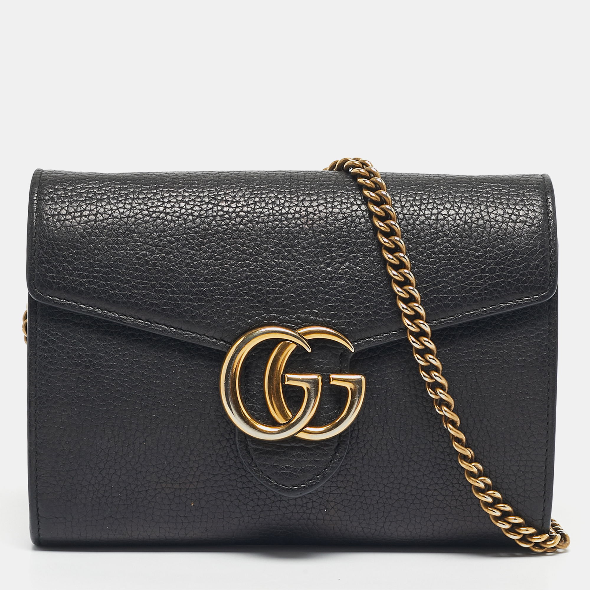 

Gucci Black Leather GG Marmont Wallet on Chain