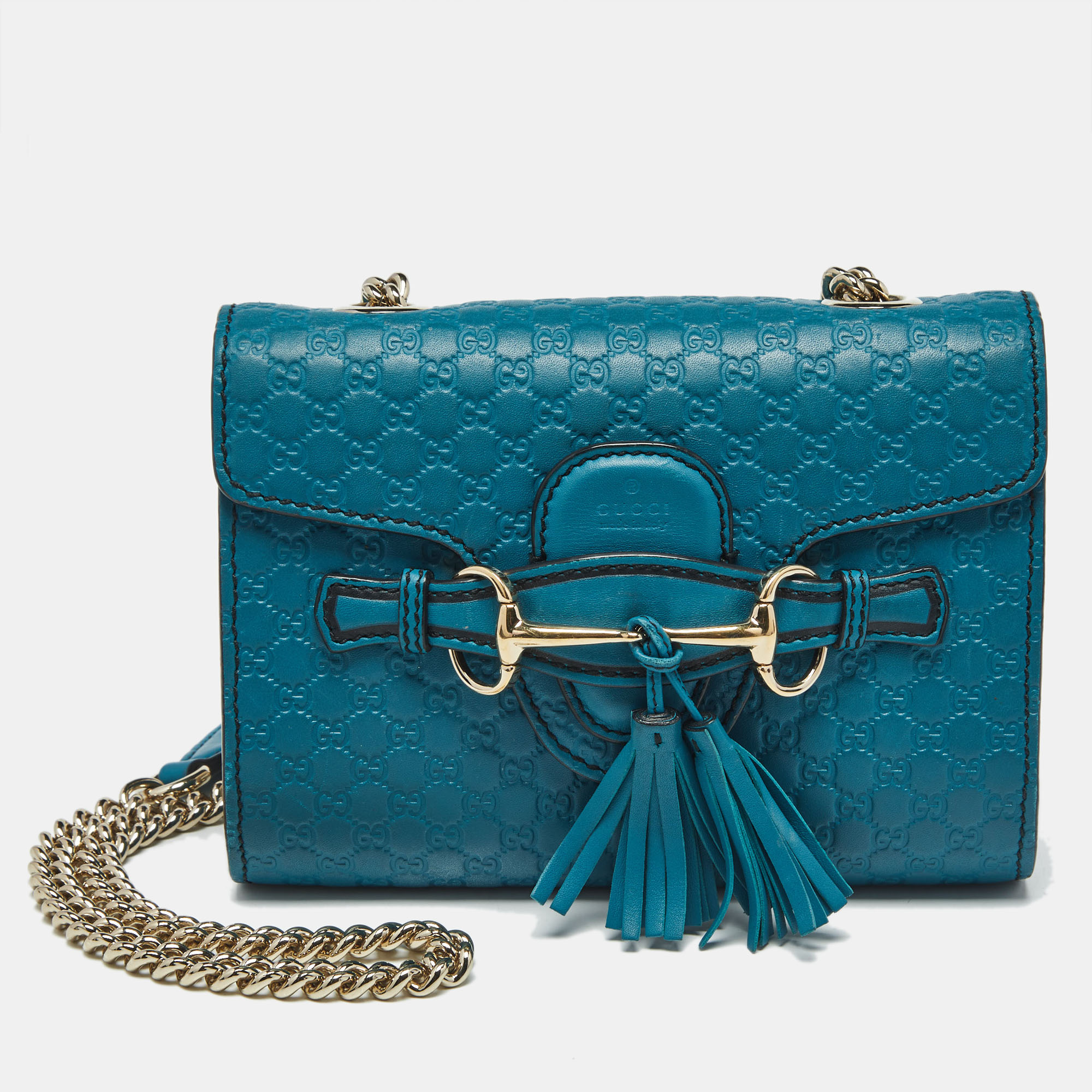 Pre-owned Gucci Teal Green Microssima Leather Mini Emily Chain Shoulder Bag
