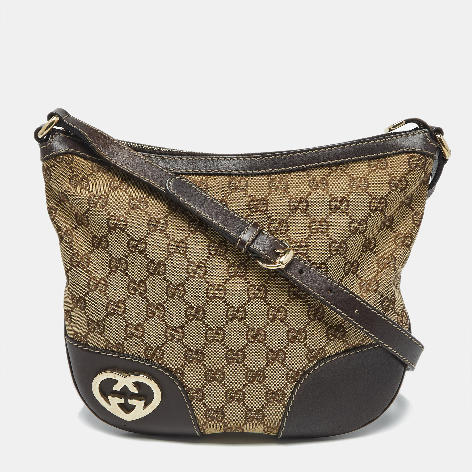 

Gucci Beige/Brown GG Canvas and Leather Lovely Heart Crossbody Bag