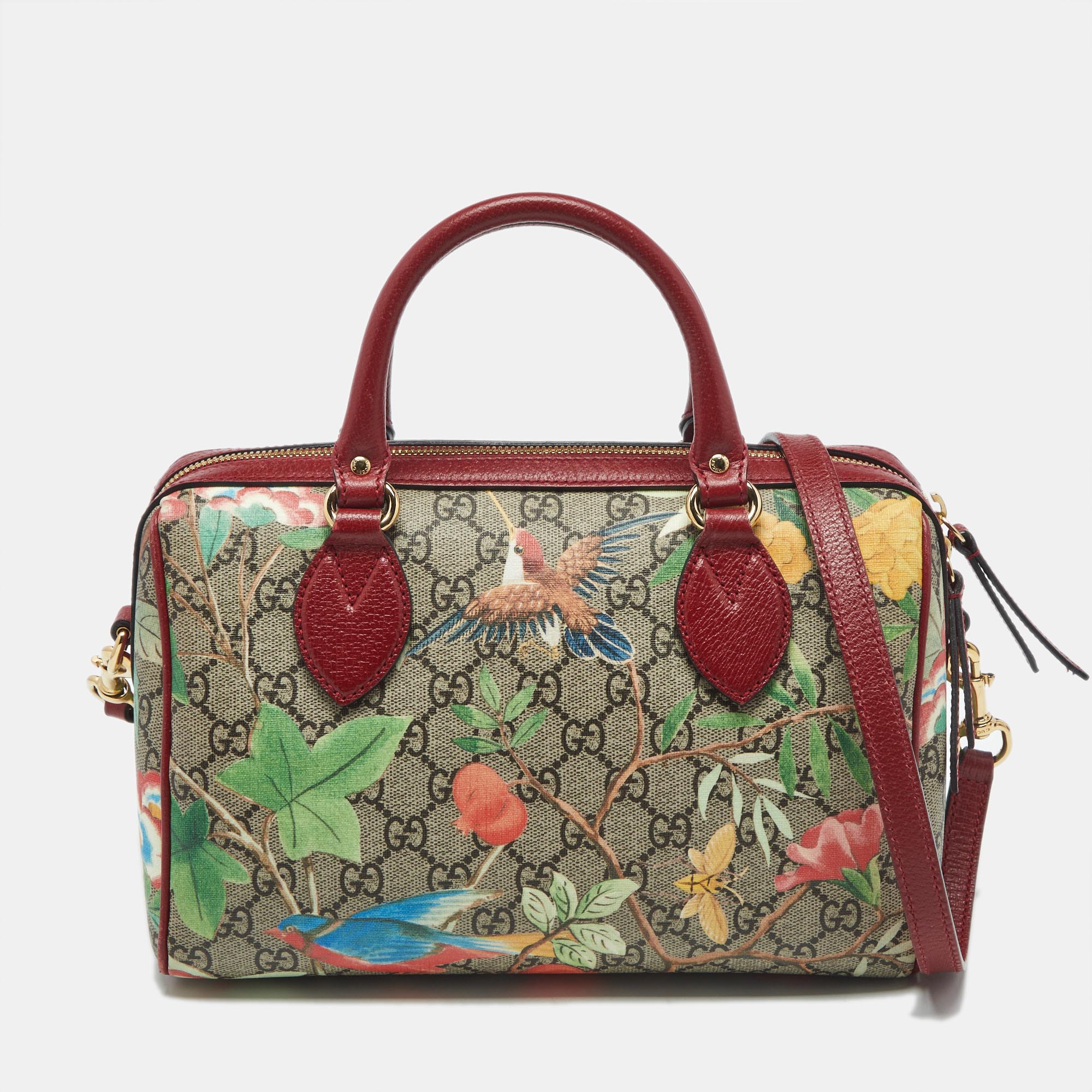 

Gucci Red/Beige GG Supreme Canvas and Leather Small Tian Boston Bag