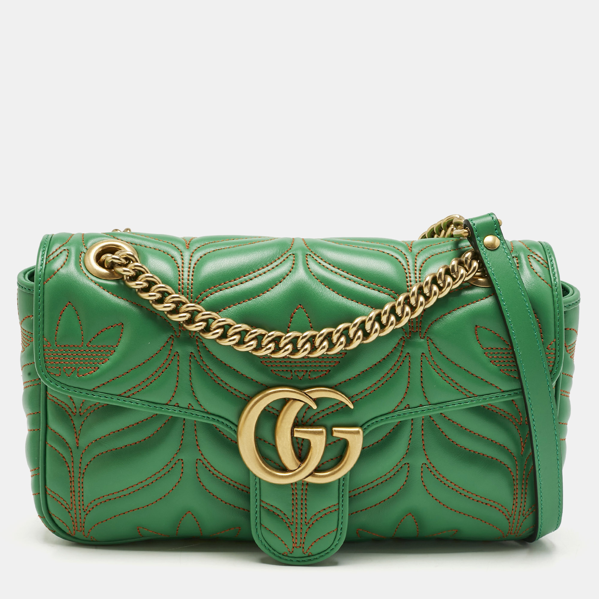 

Gucci x Adidas Green Matelasse Leather Small GG Marmont Shoulder Bag