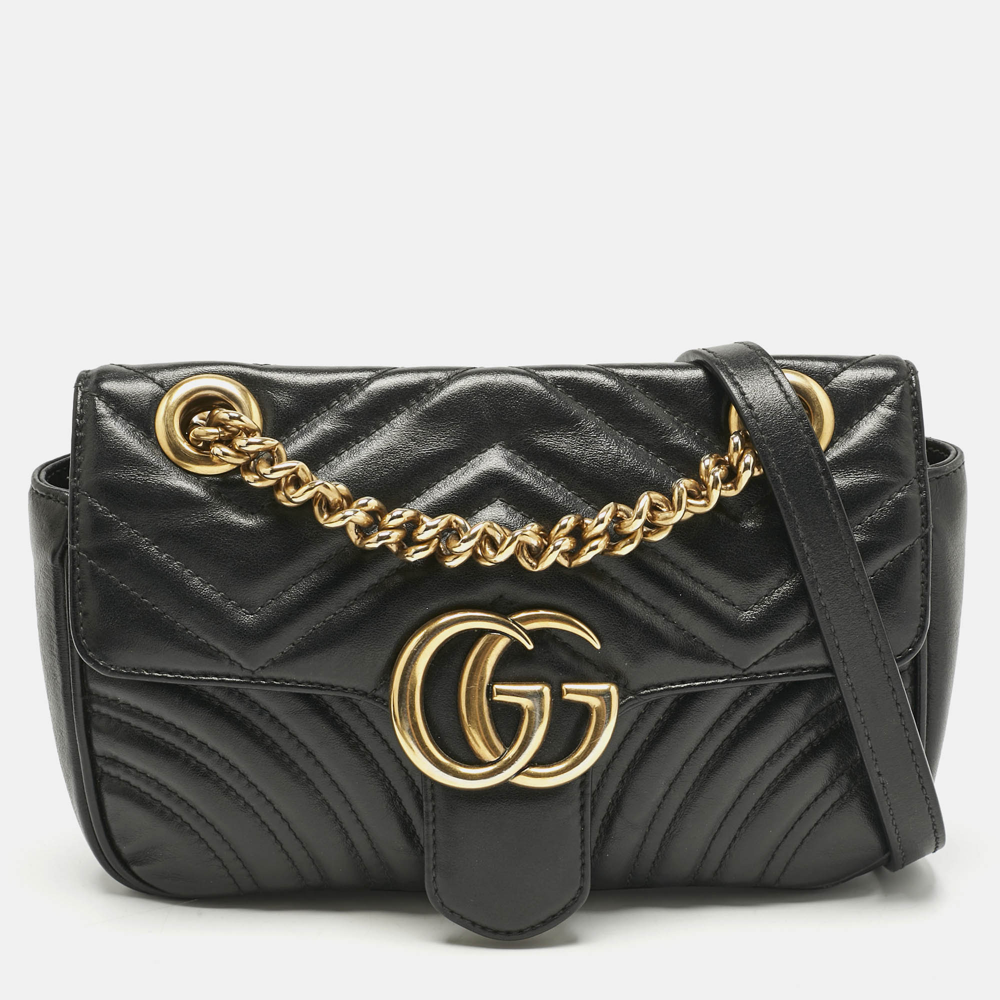 

Gucci Black Matelassé Leather Mini GG Marmont Flap Shoulder Bag