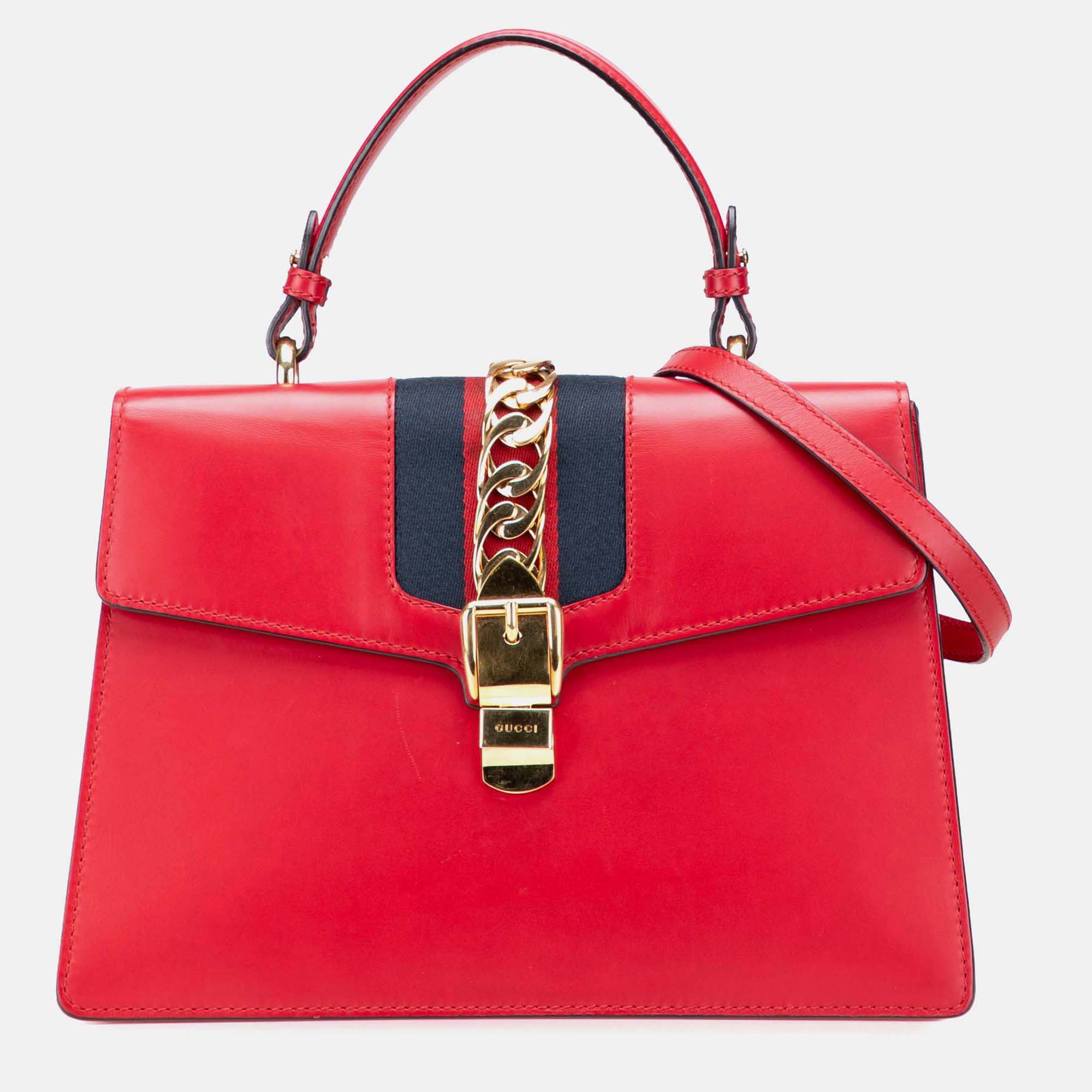 

Gucci Red Medium Leather Sylvie Top Handle Bag