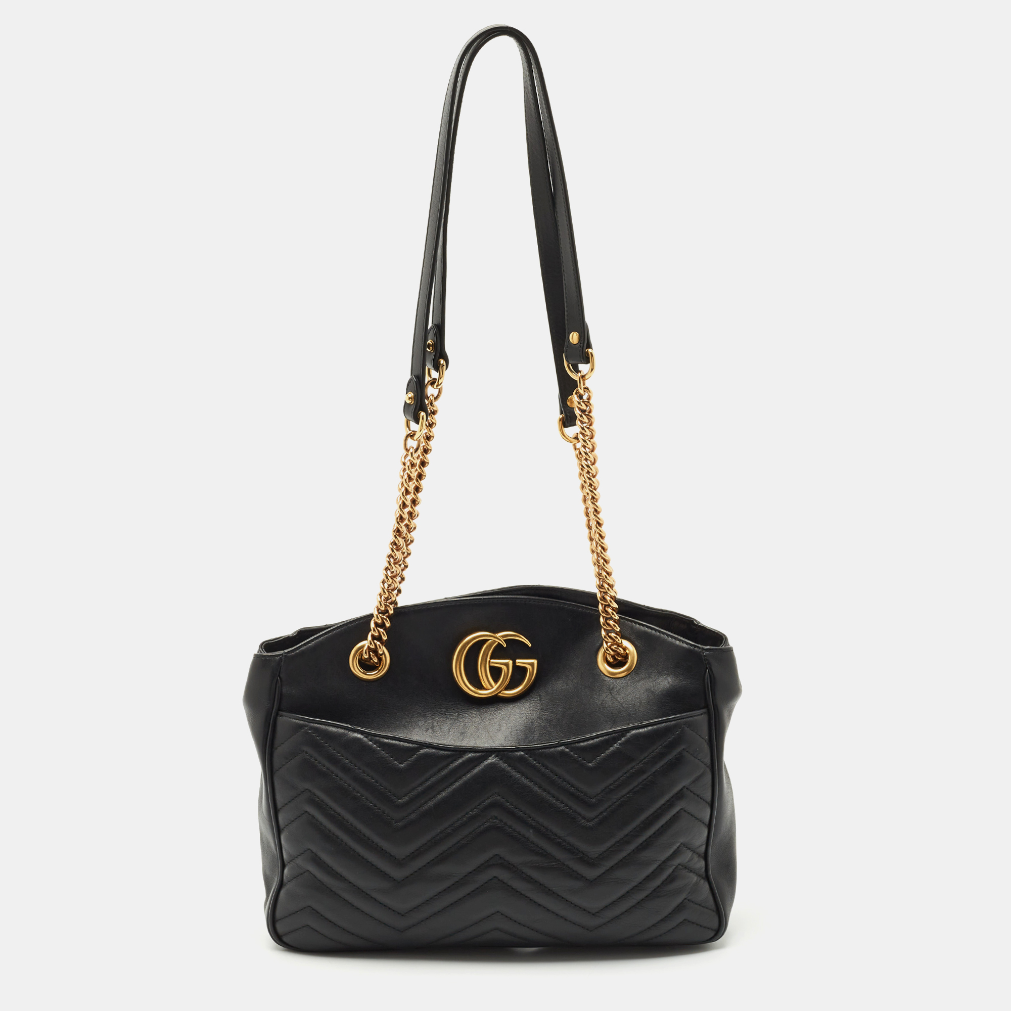 

Gucci Black Matelasse Leather GG Marmont Open Top Shoulder Bag