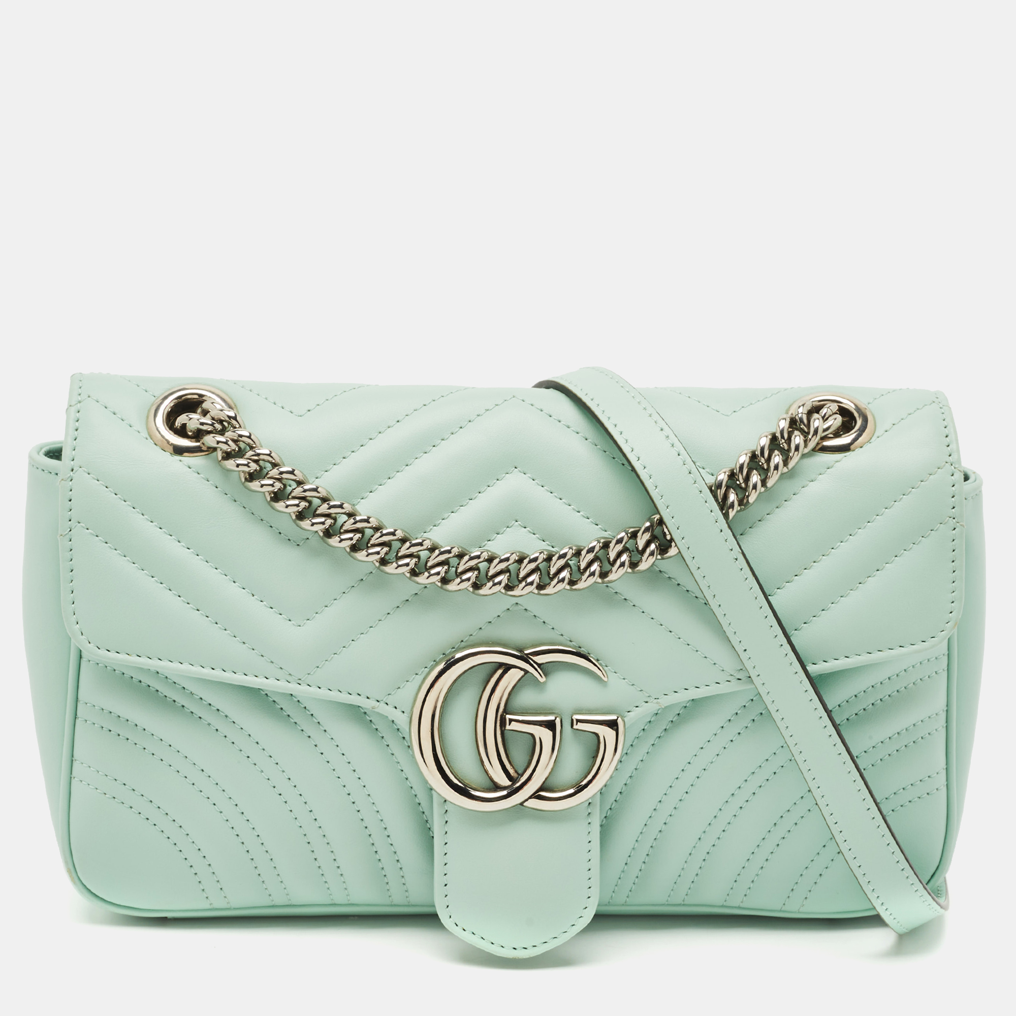 

Gucci Mint Green Matelasse Leather  GG Marmont Shoulder Bag