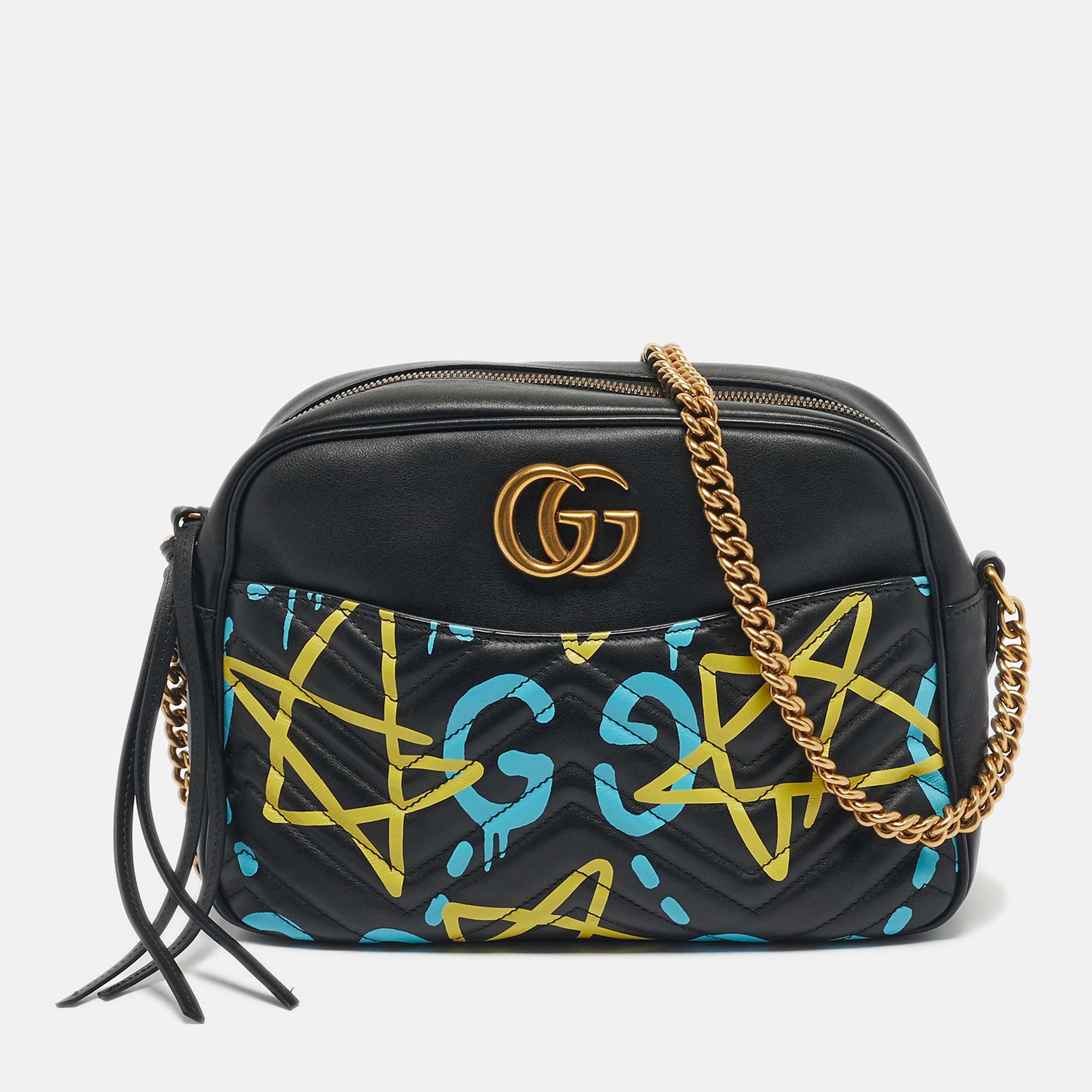 

Gucci Black Matelasse Leather Ghost GG Marmont Bag