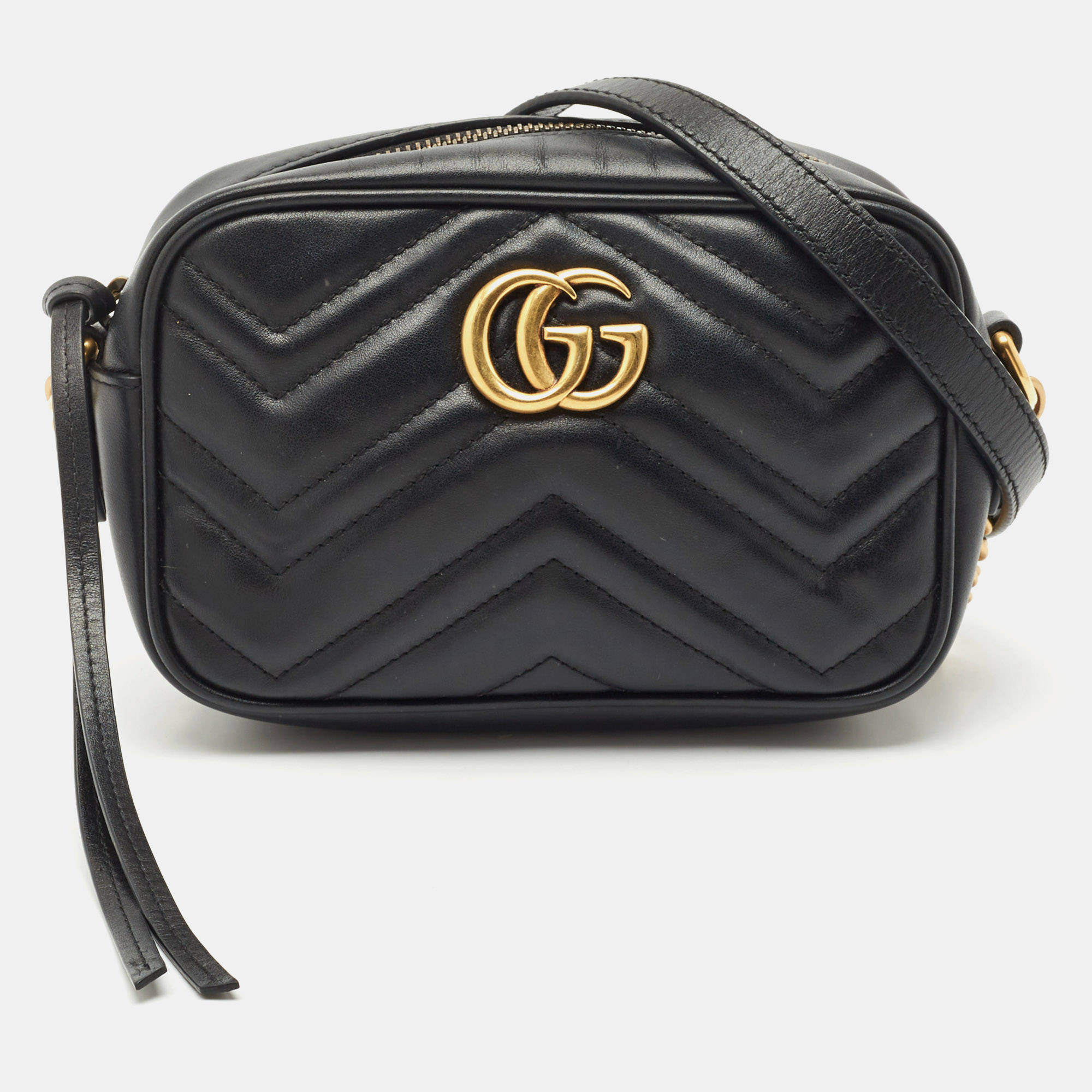 

Gucci Black Matelassé Leather GG Marmont Mini Camera Bag
