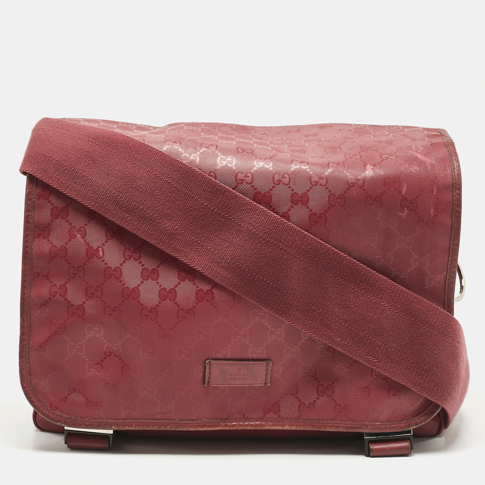 Pre-owned Gucci Red Gg Imprime Canvas Diaper Messenger Bag