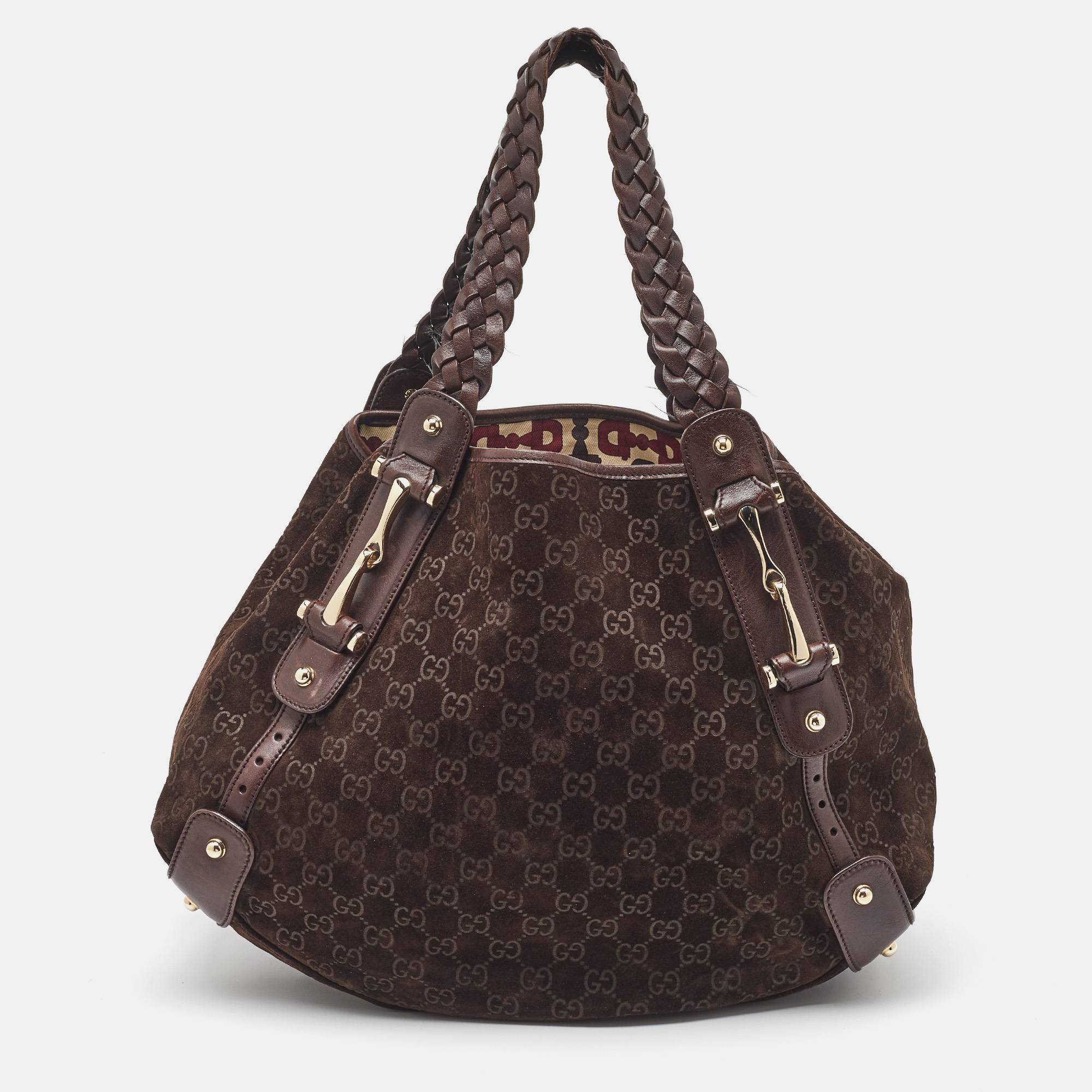 

Gucci Brown GG Suede and Leather Pelham Hobo