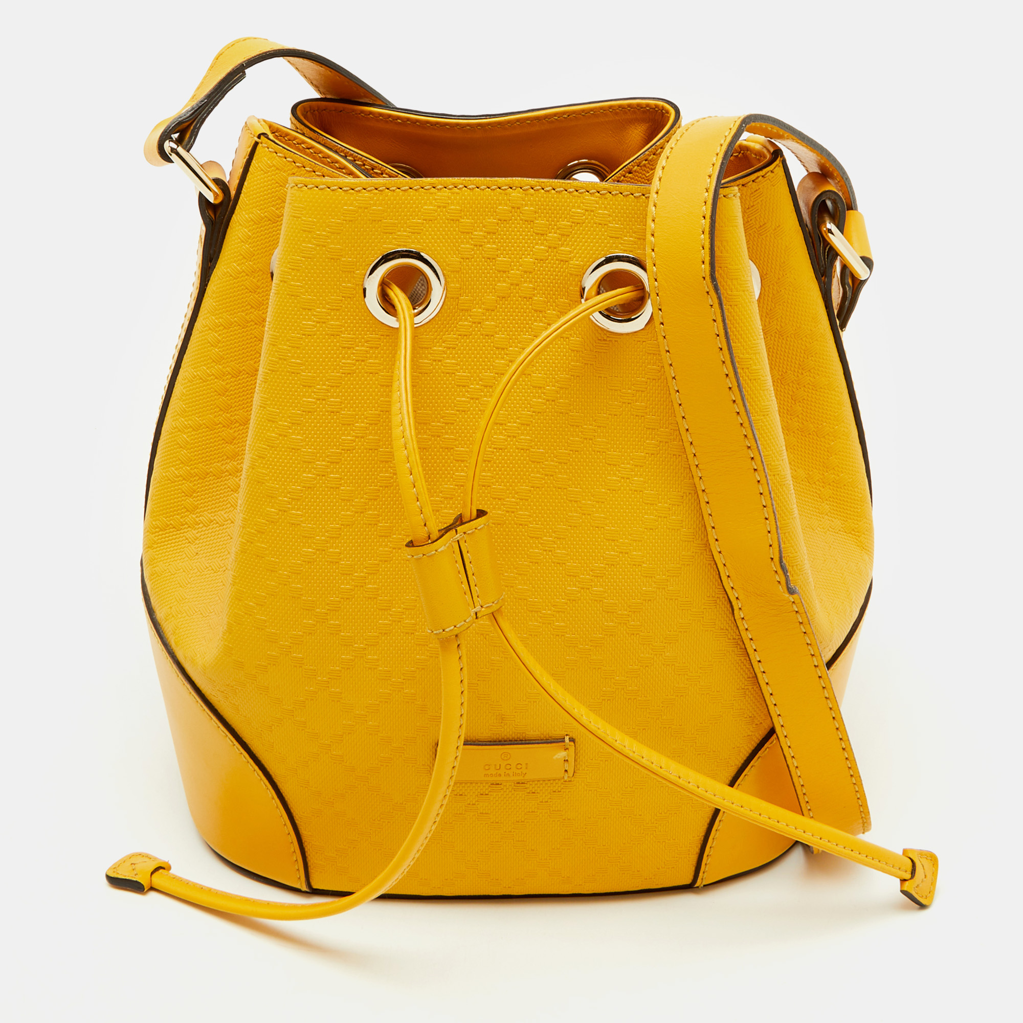 

Gucci Yellow Diamante Leather Hilary Bucket Bag