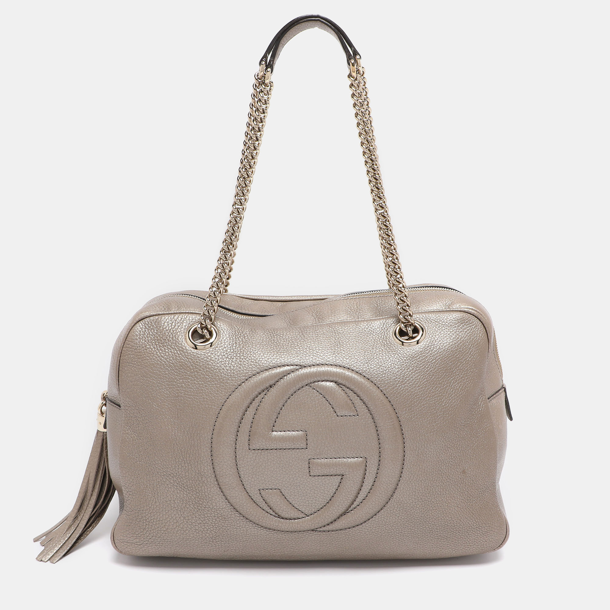 

Gucci Metallic Beige Leather Large Soho Chain Bag
